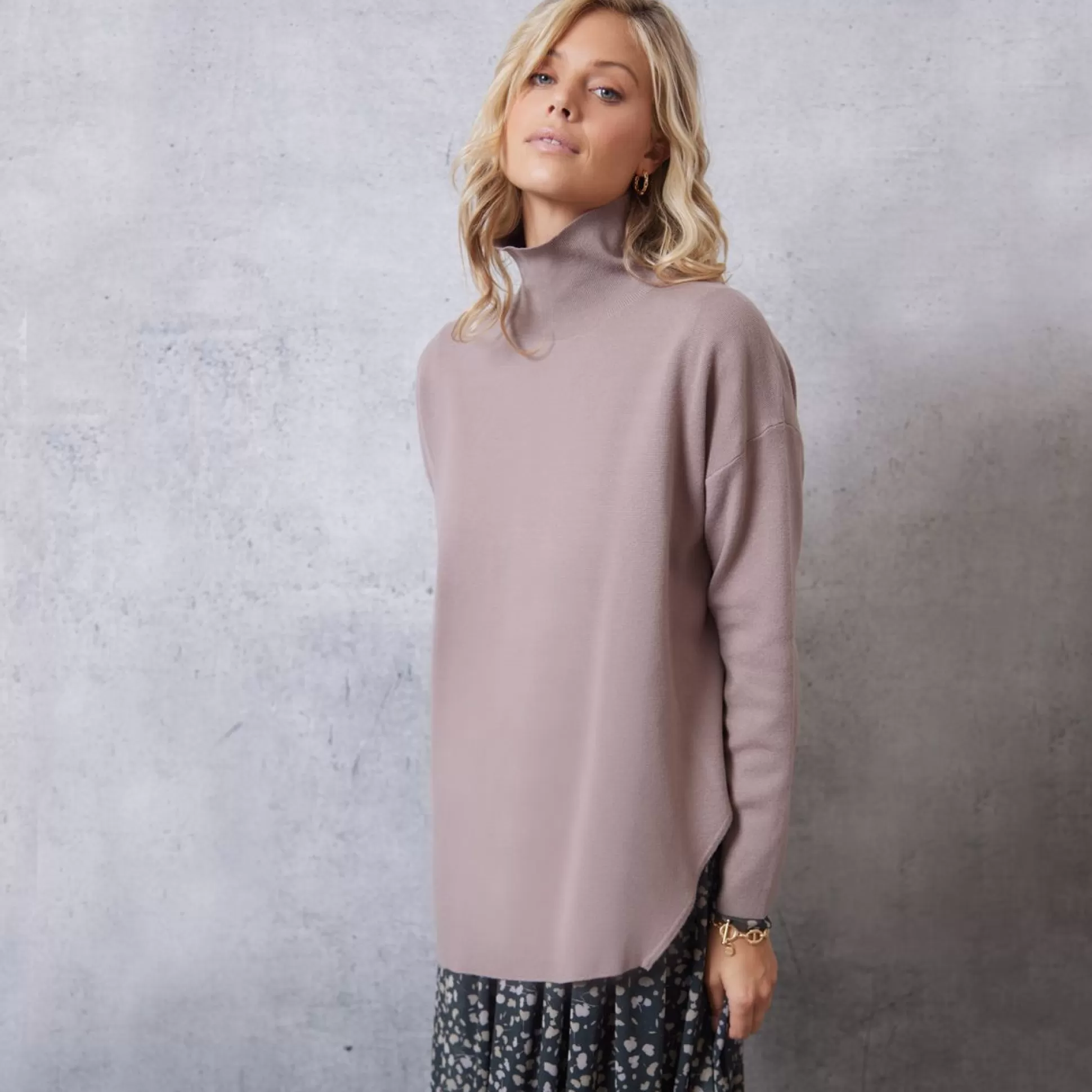 Jumpers & Cardigans>Meadows and Byrne Joanie Polo Neck Jumper - Taupe