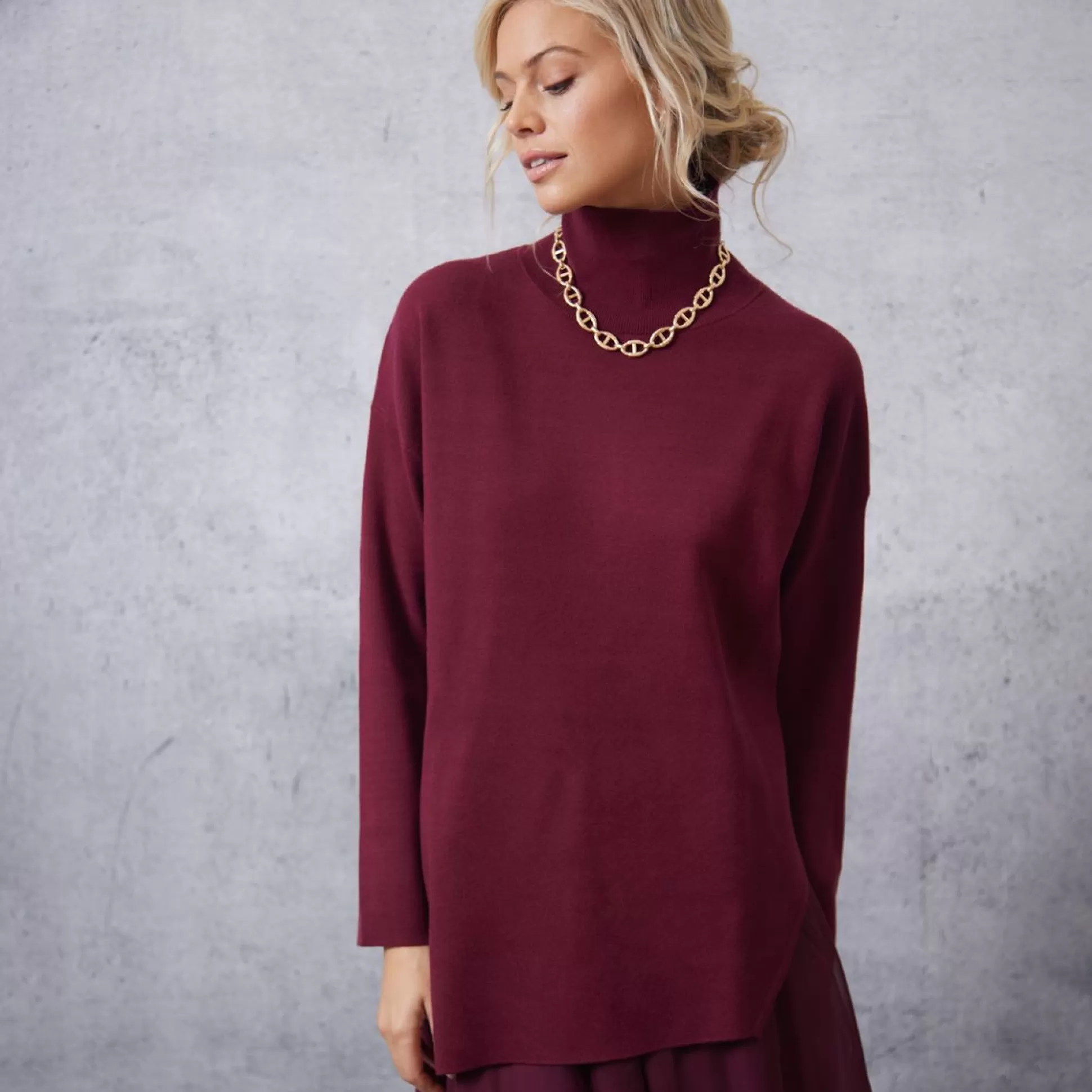 Jumpers & Cardigans>Meadows and Byrne Joanie Polo Neck Jumper - Wine
