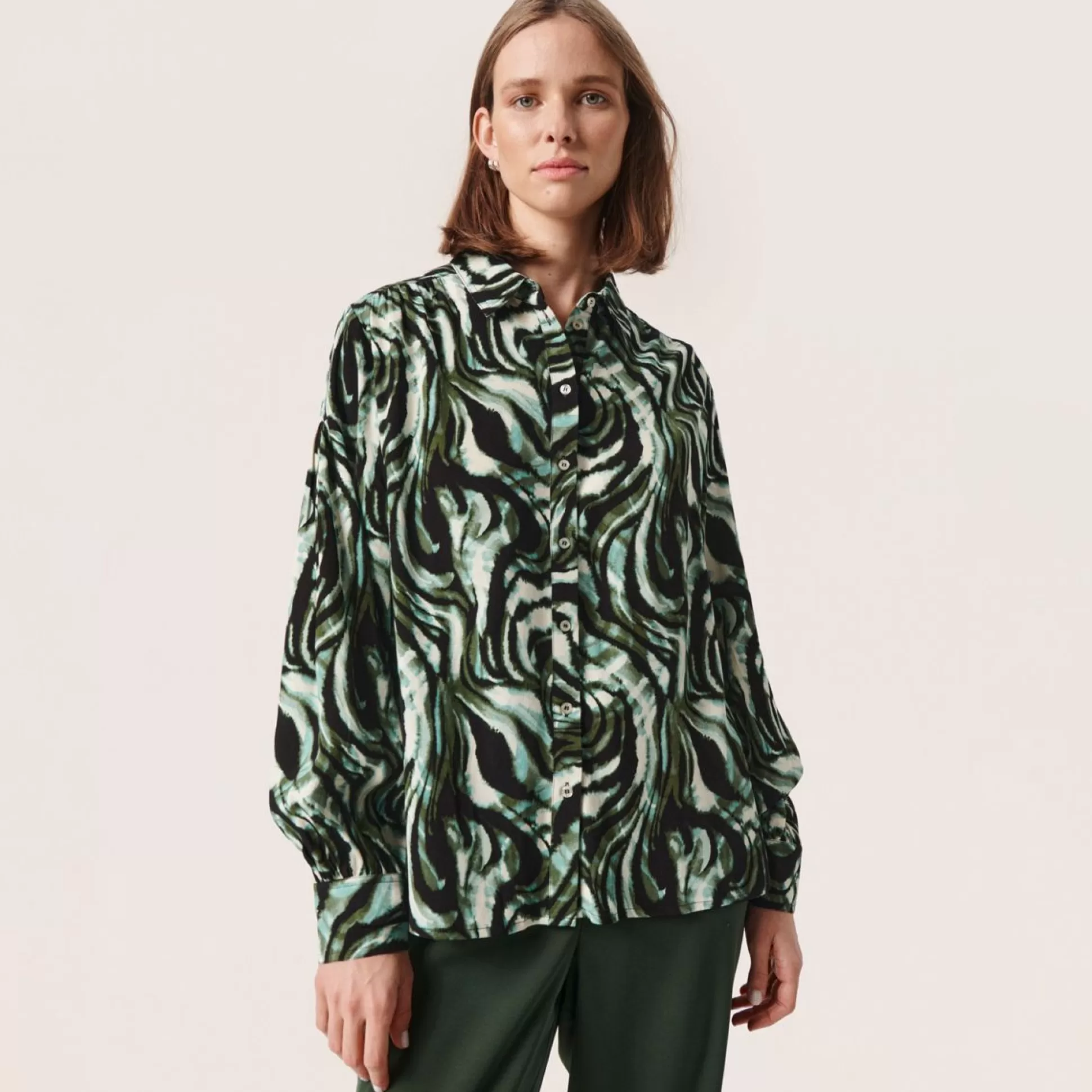 Shirts & Blouses>Meadows and Byrne Kenna Swirl Print Shirt Green Print