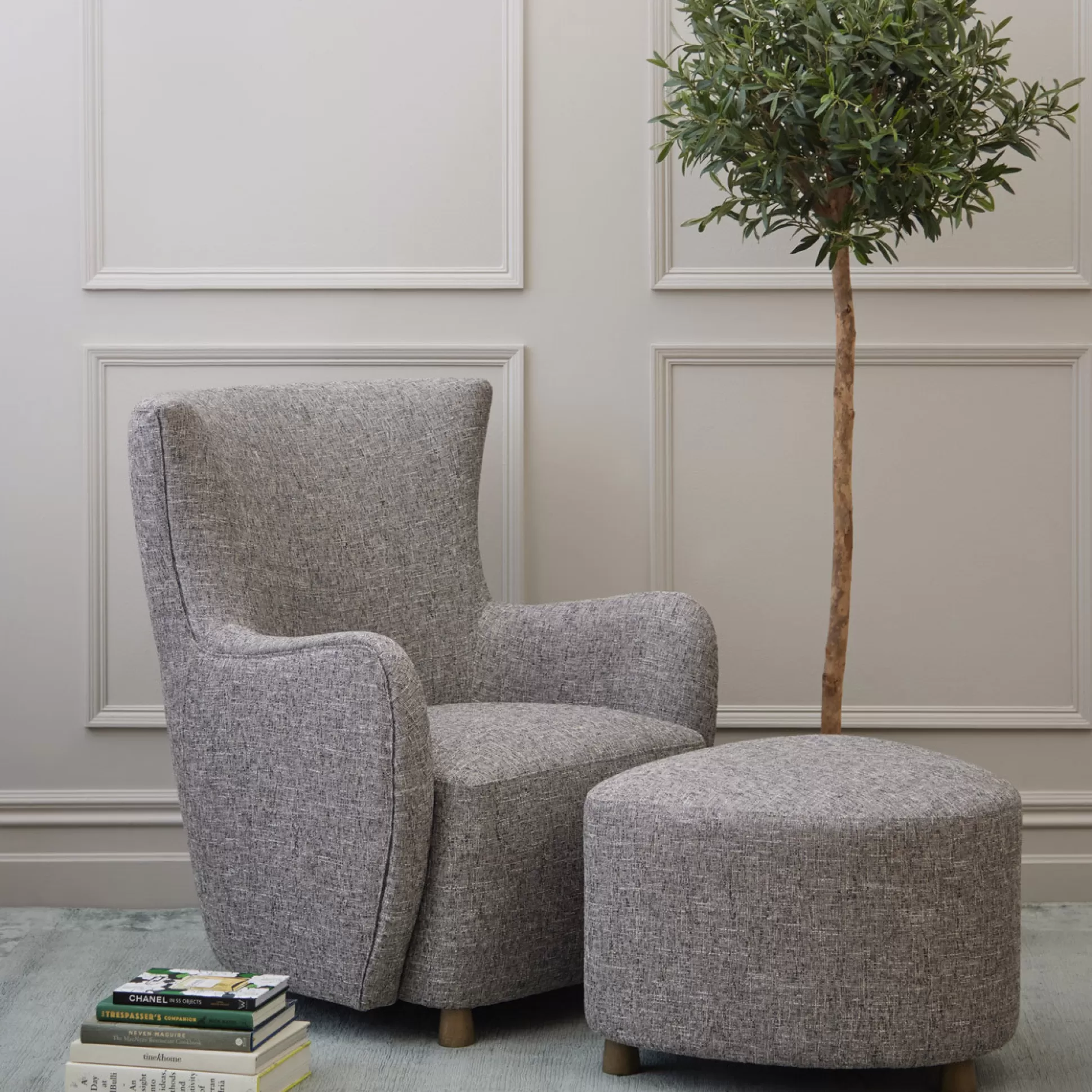Armchairs>Meadows and Byrne Kirby Chair & Footstool - Melange Tweed