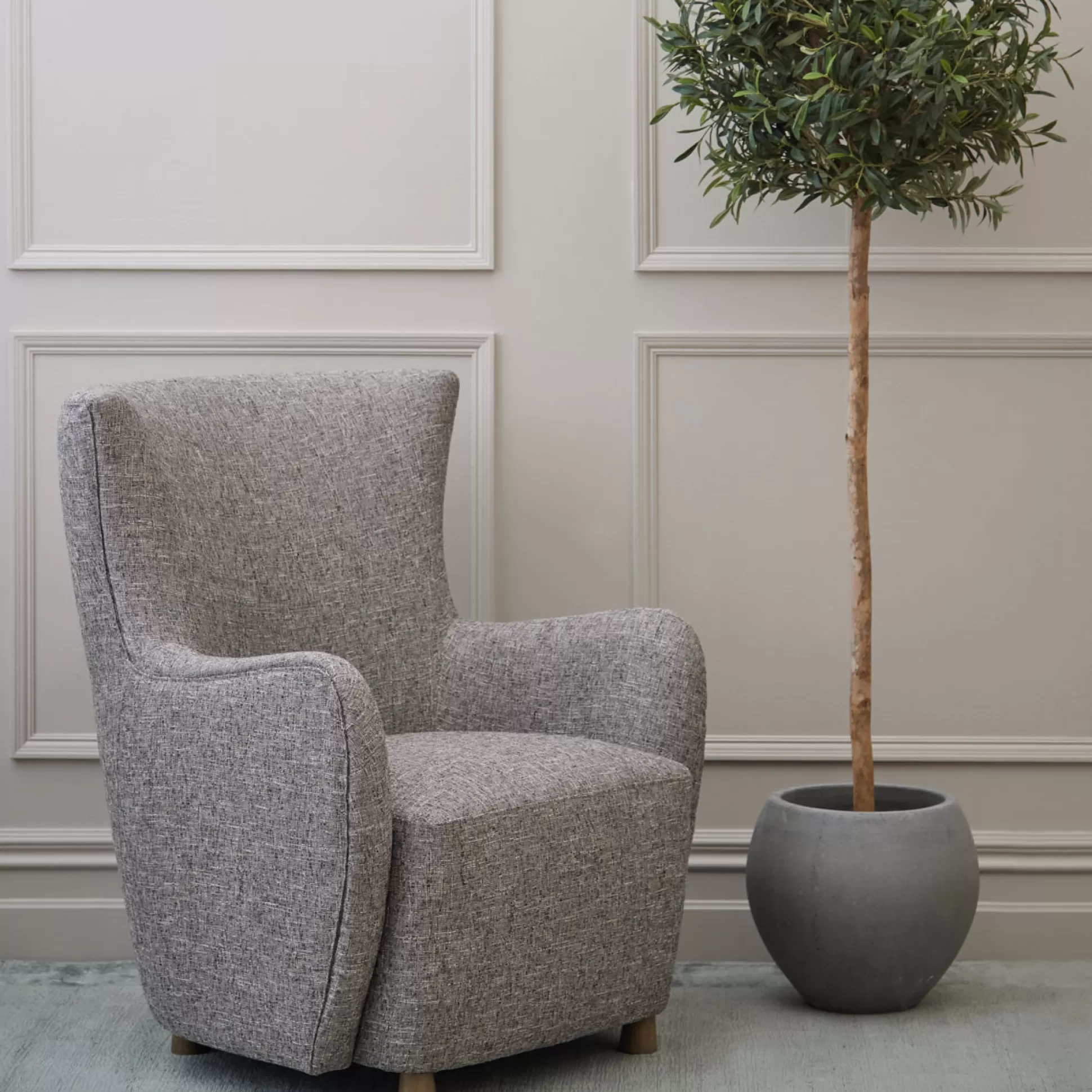 Armchairs>Meadows and Byrne Kirby Chair & Footstool - Melange Tweed