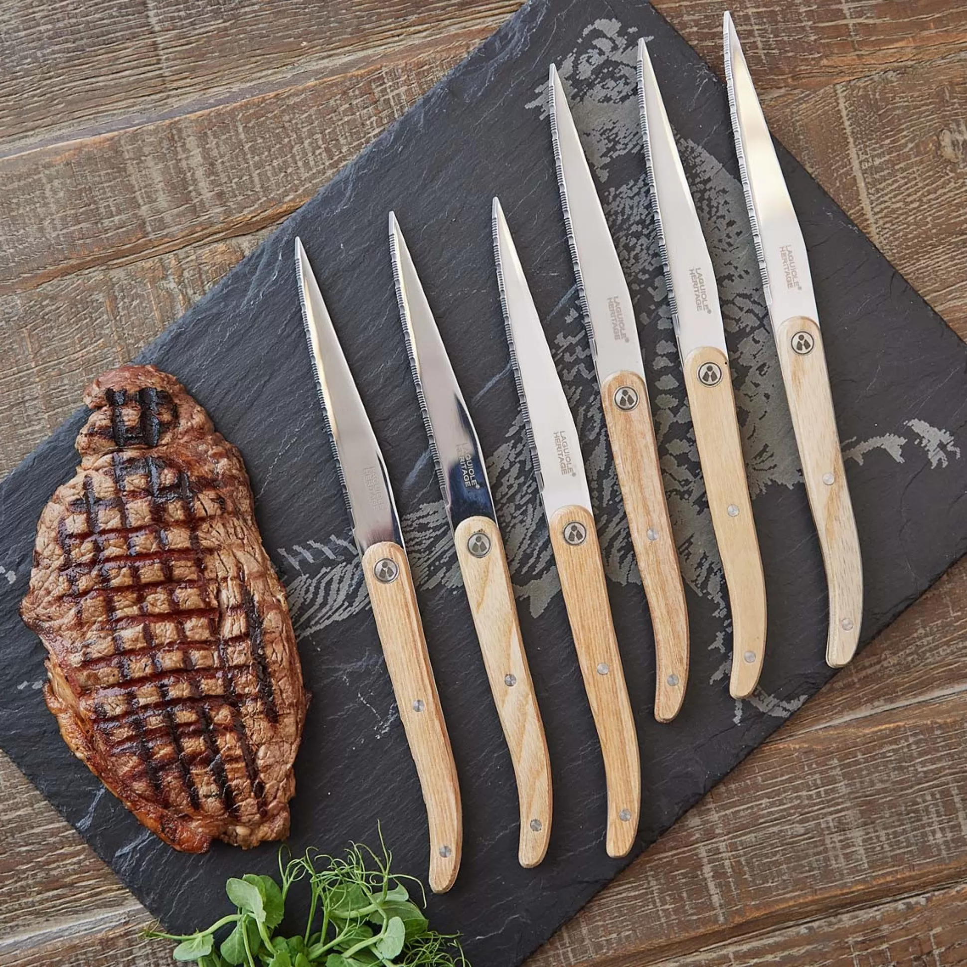 Pizza Ovens & Bbq>Meadows and Byrne Laguiole Light Wood Steak Knives - Set Of 6