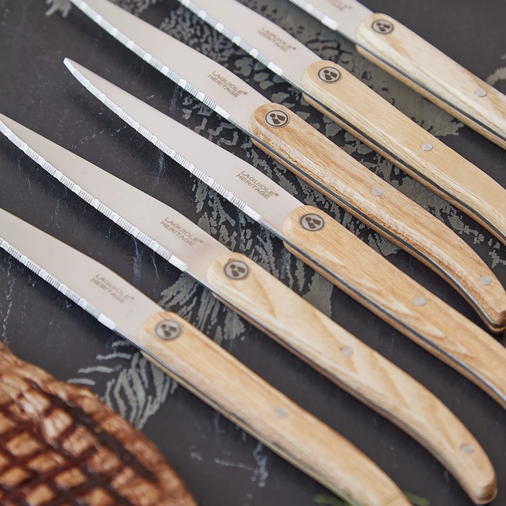 Pizza Ovens & Bbq>Meadows and Byrne Laguiole Light Wood Steak Knives - Set Of 6