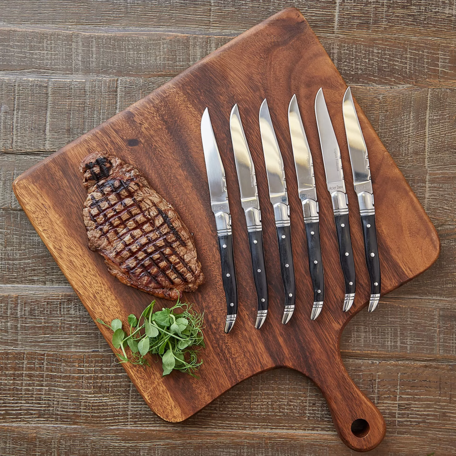 Pizza Ovens & Bbq>Meadows and Byrne Laguiole Traditional Black Wood Steak Knives - Set Of 6