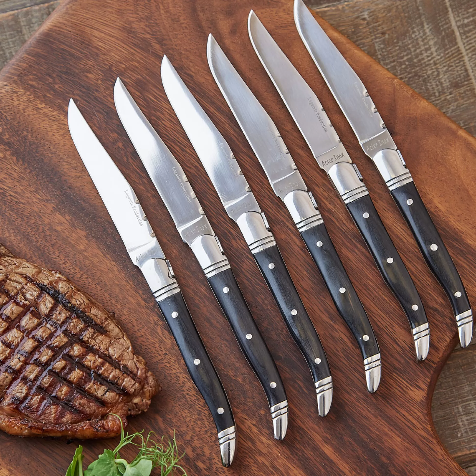 Pizza Ovens & Bbq>Meadows and Byrne Laguiole Traditional Black Wood Steak Knives - Set Of 6