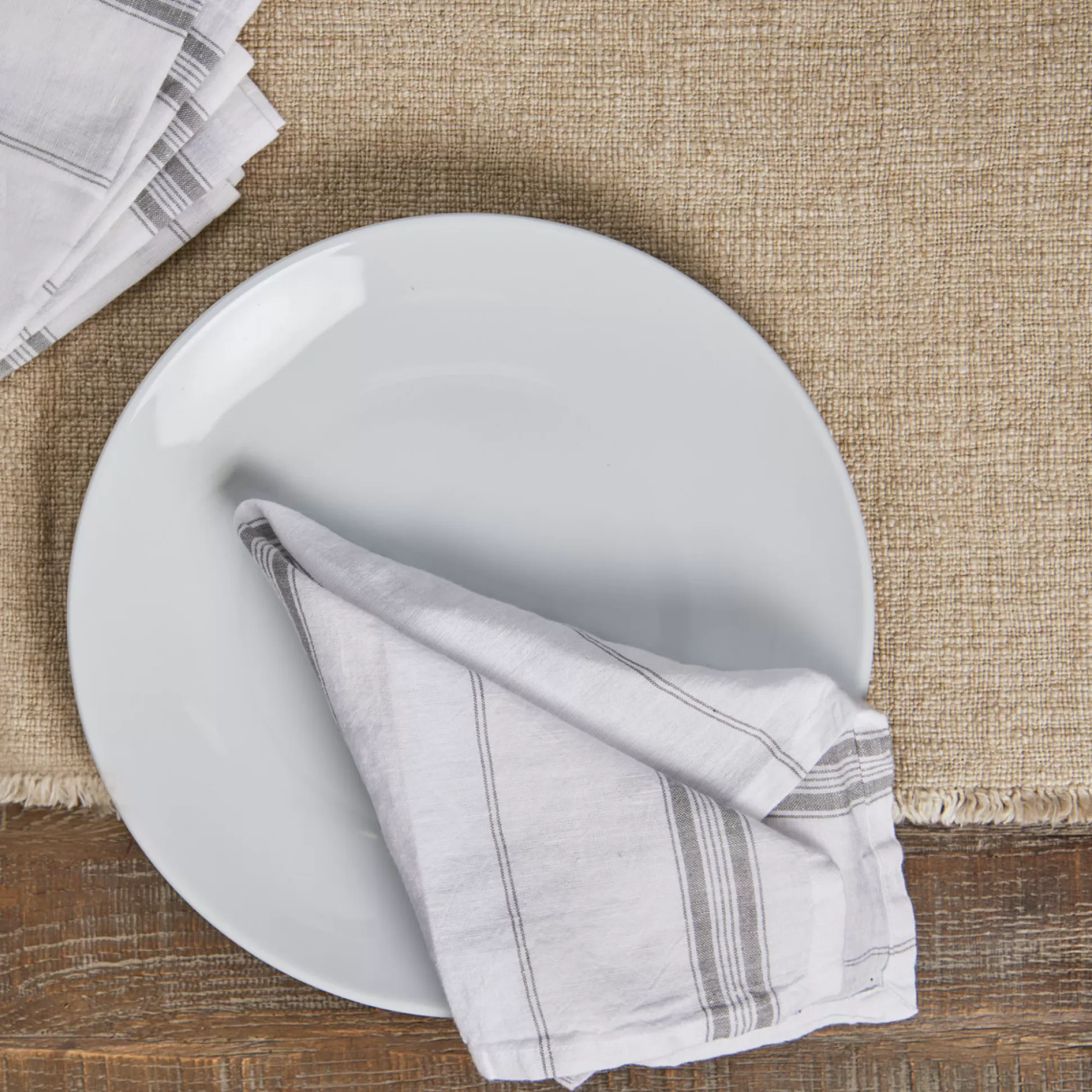 Table Linen>Meadows and Byrne Light Grey Stripe Linen Napkin - Set Of 6