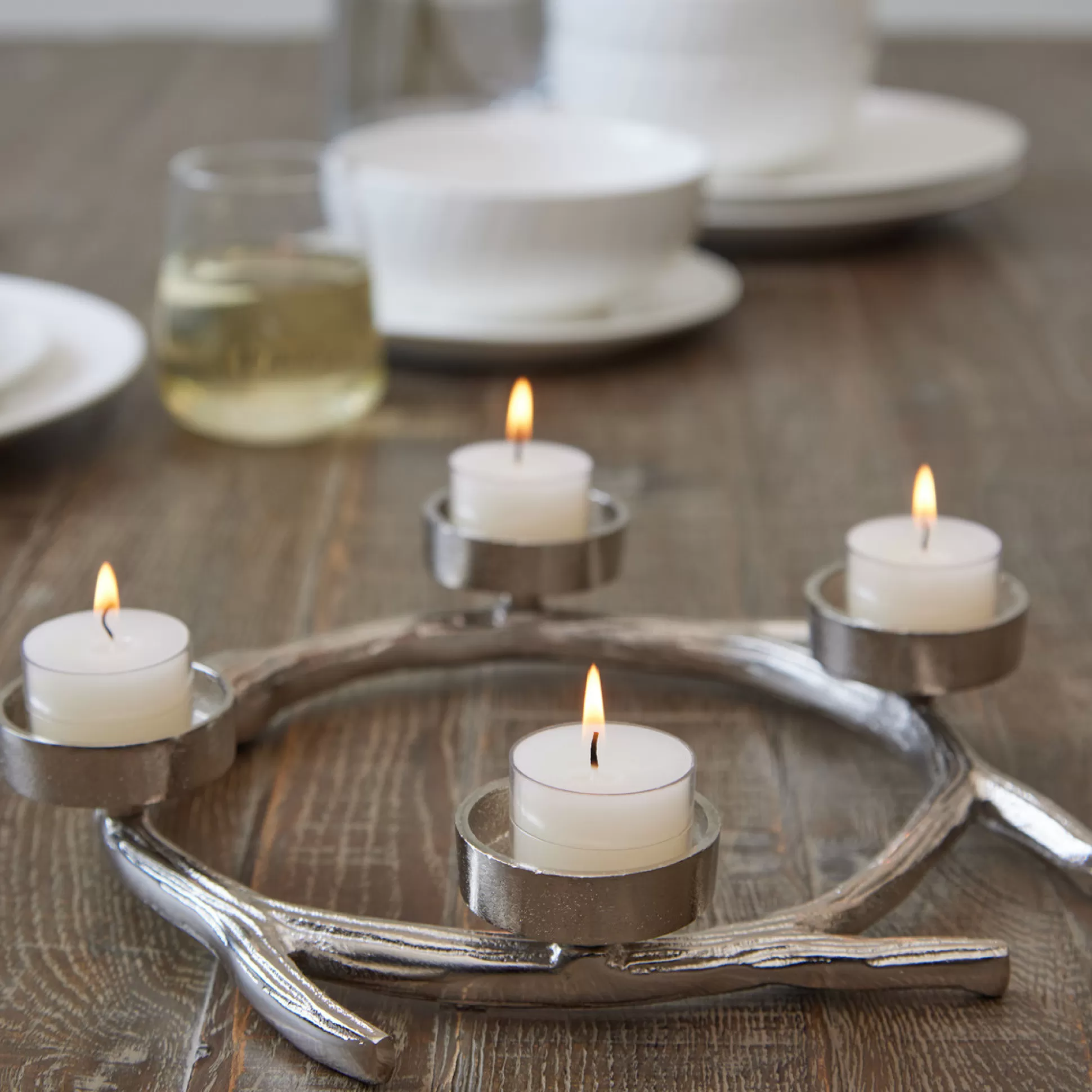 Candle Holders>Meadows and Byrne Lodge Tealight Wreath - Silver