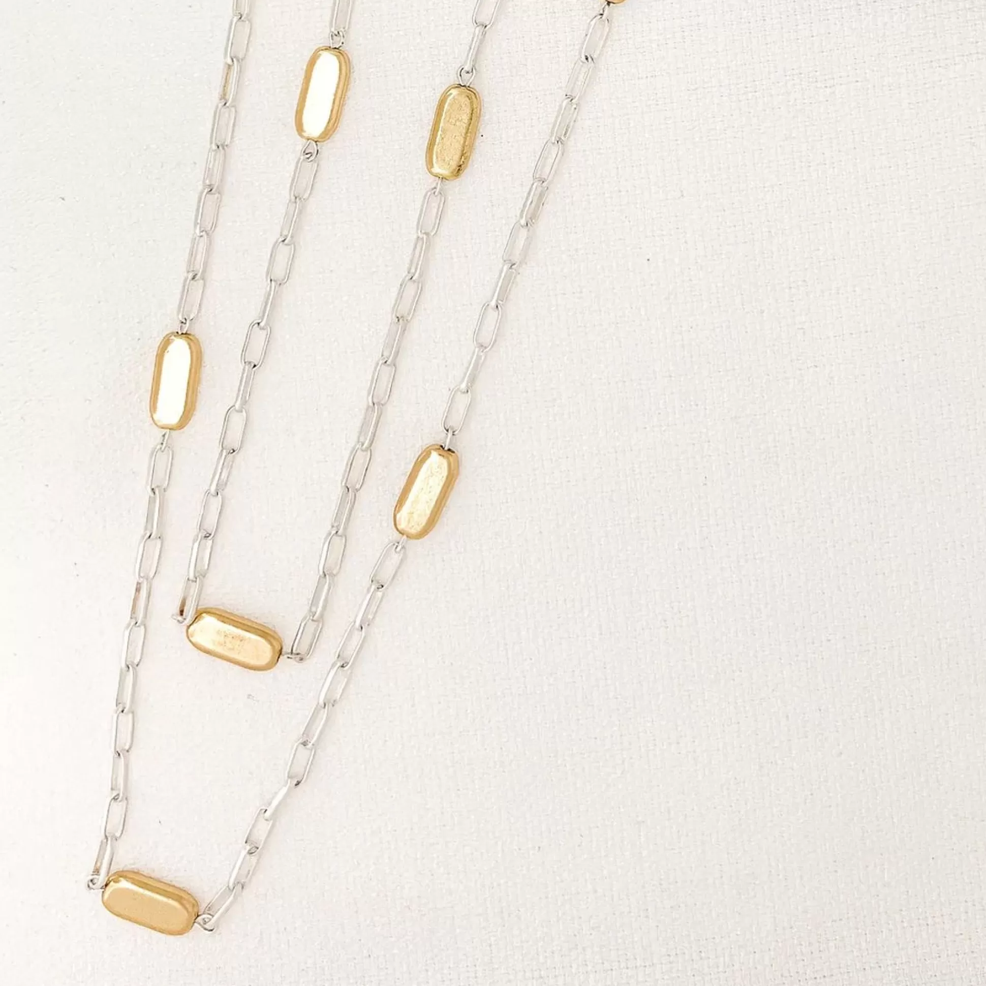Jewellery>Meadows and Byrne Long Double Chain Necklace Silver/Gold
