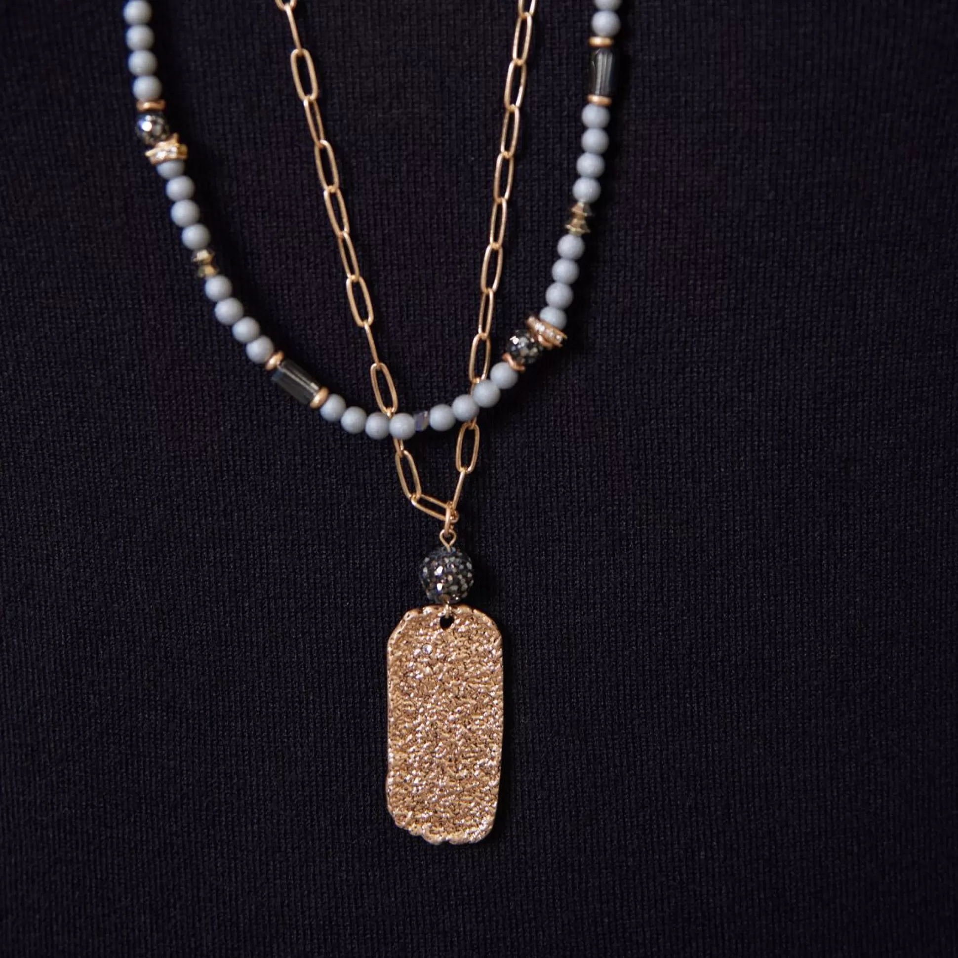 Jewellery>Meadows and Byrne Long Double Layer Necklace Gold/Grey