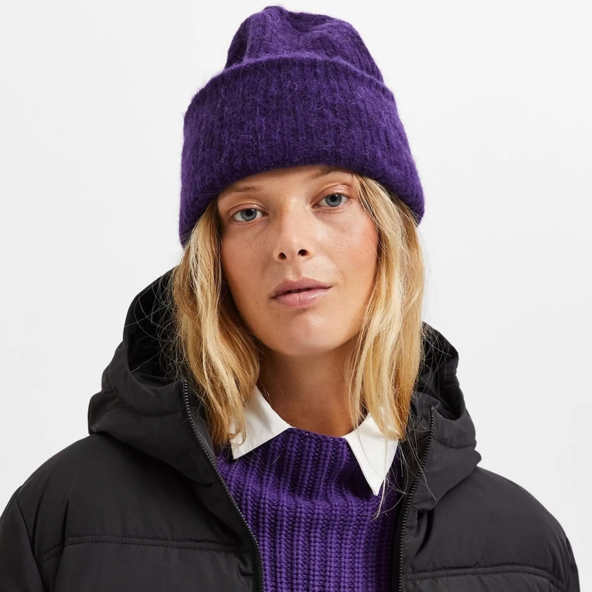 Hats, Scarves, Gloves>Meadows and Byrne Lulu Wool-Alpaca Blend Beanie Purple