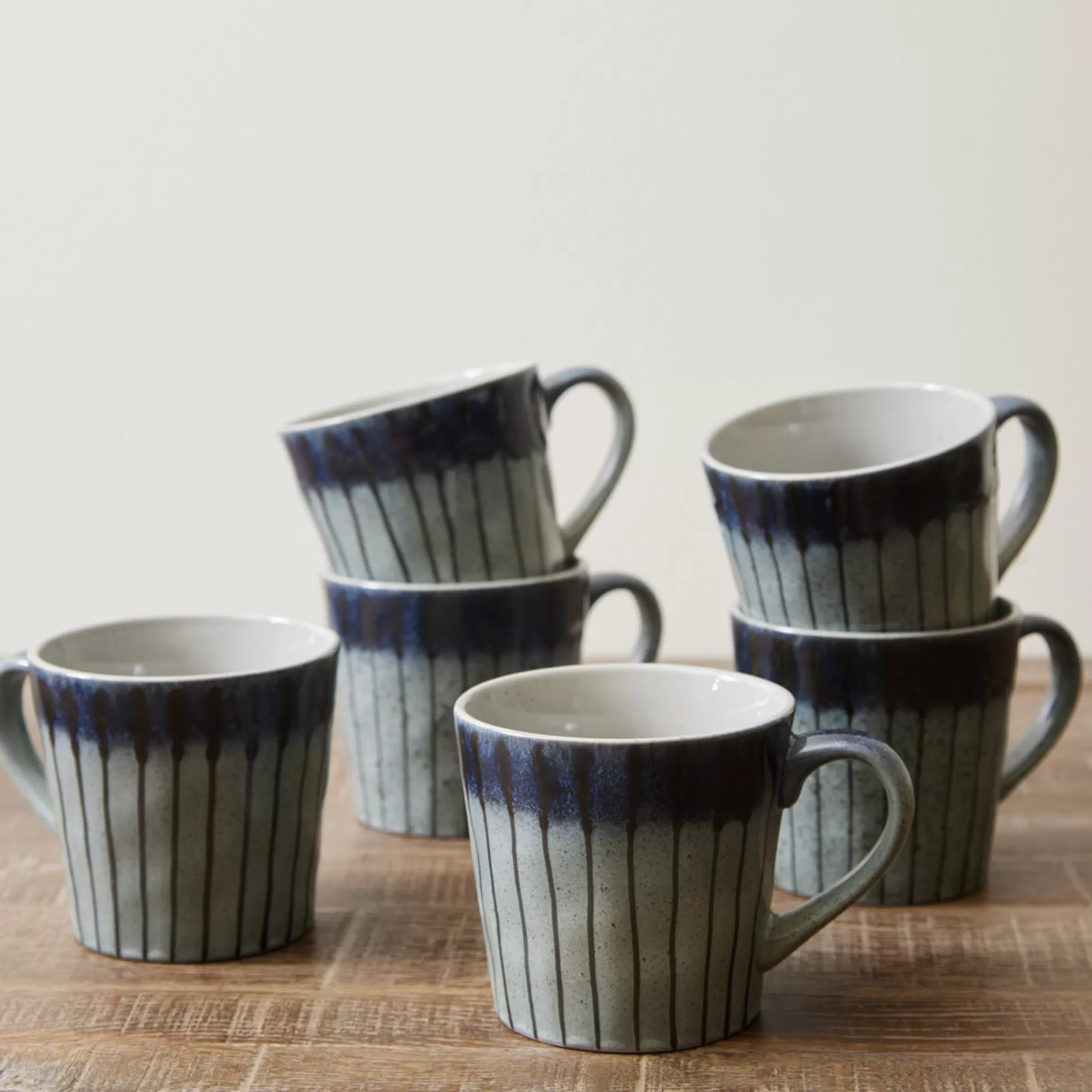 Mugs>Meadows and Byrne Lumi Stripe Glaze Mug - Blue - Set Of 6