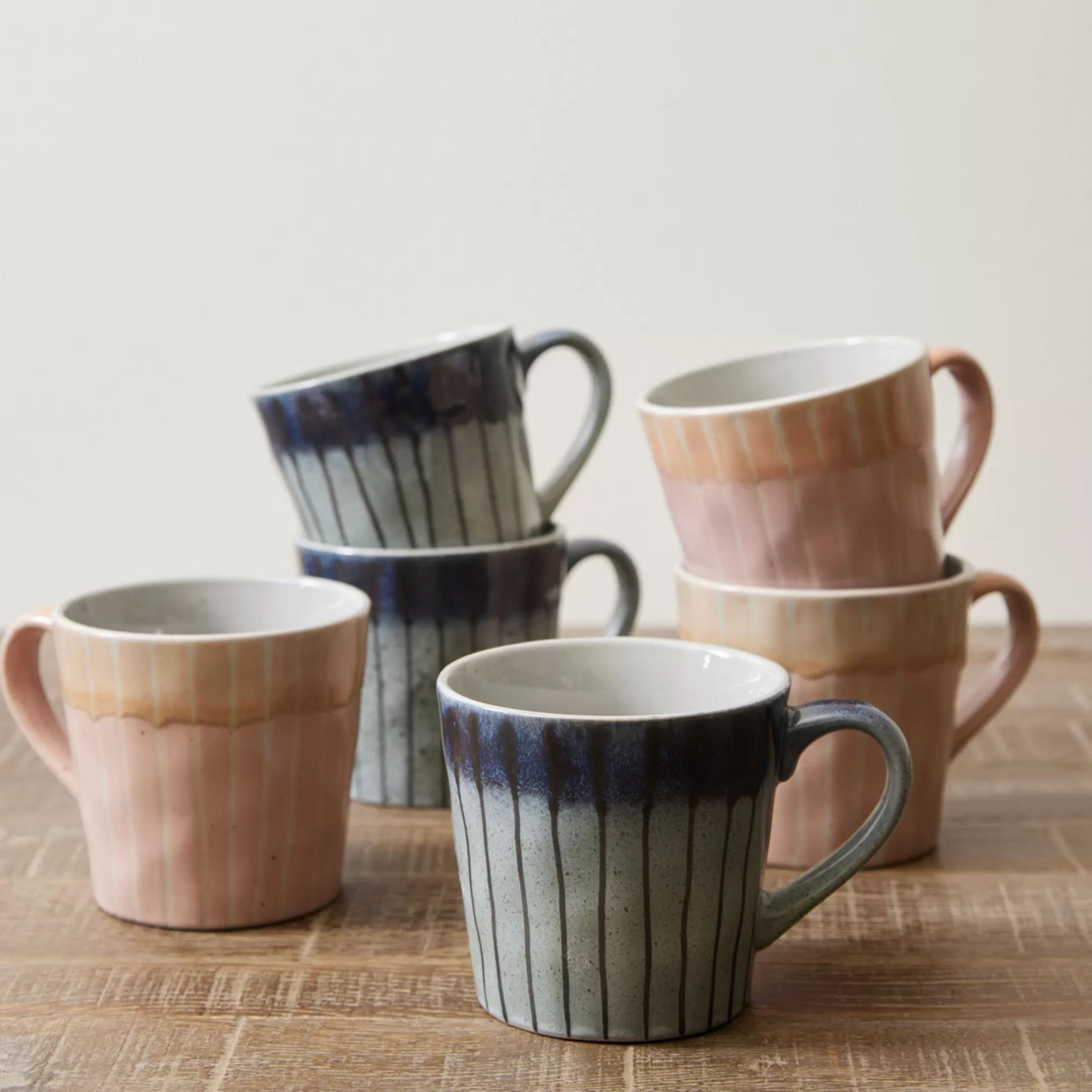 Mugs>Meadows and Byrne Lumi Stripe Glaze Mug - Blue - Set Of 6
