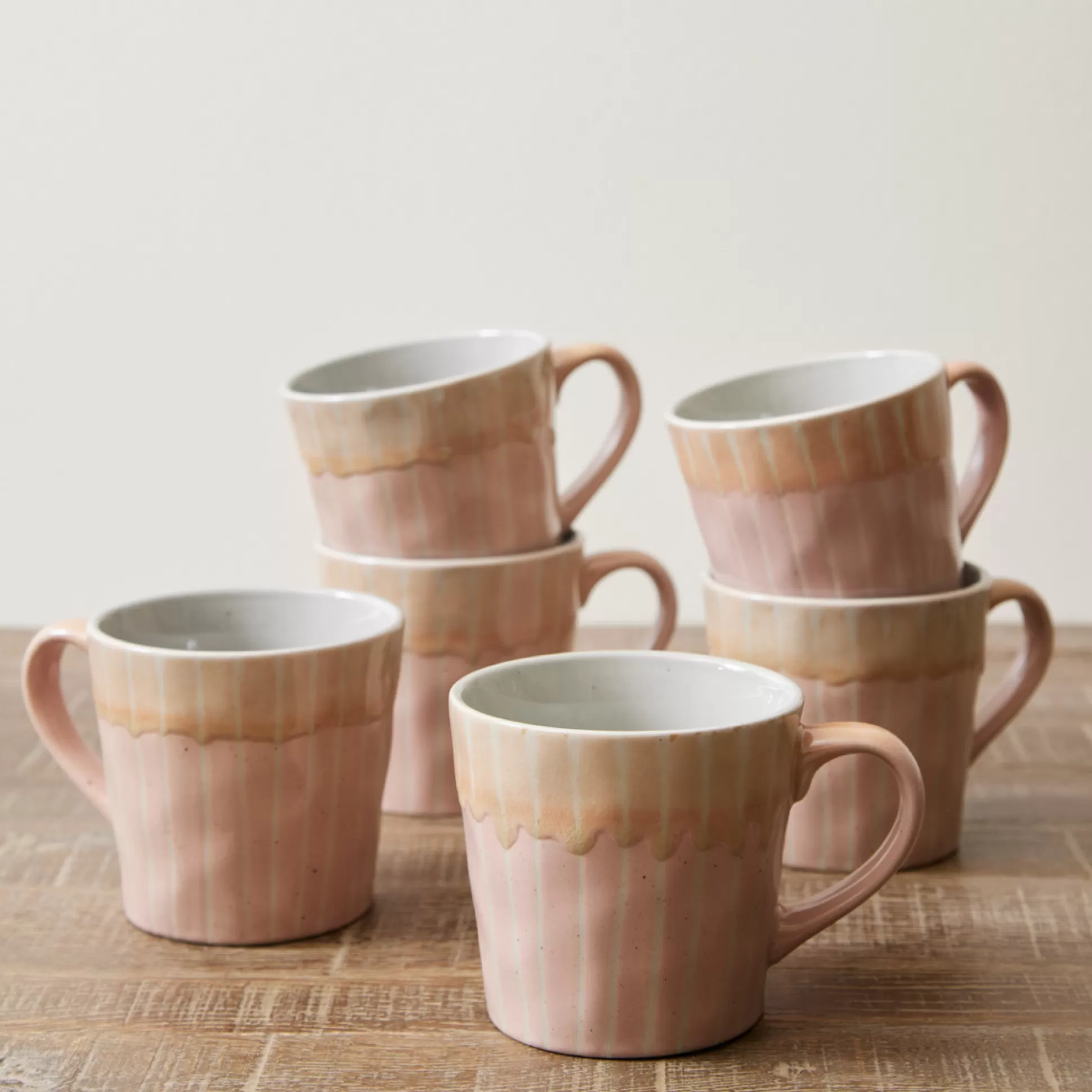 Mugs>Meadows and Byrne Lumi Stripe Glaze Mug - Pink - Set Of 6
