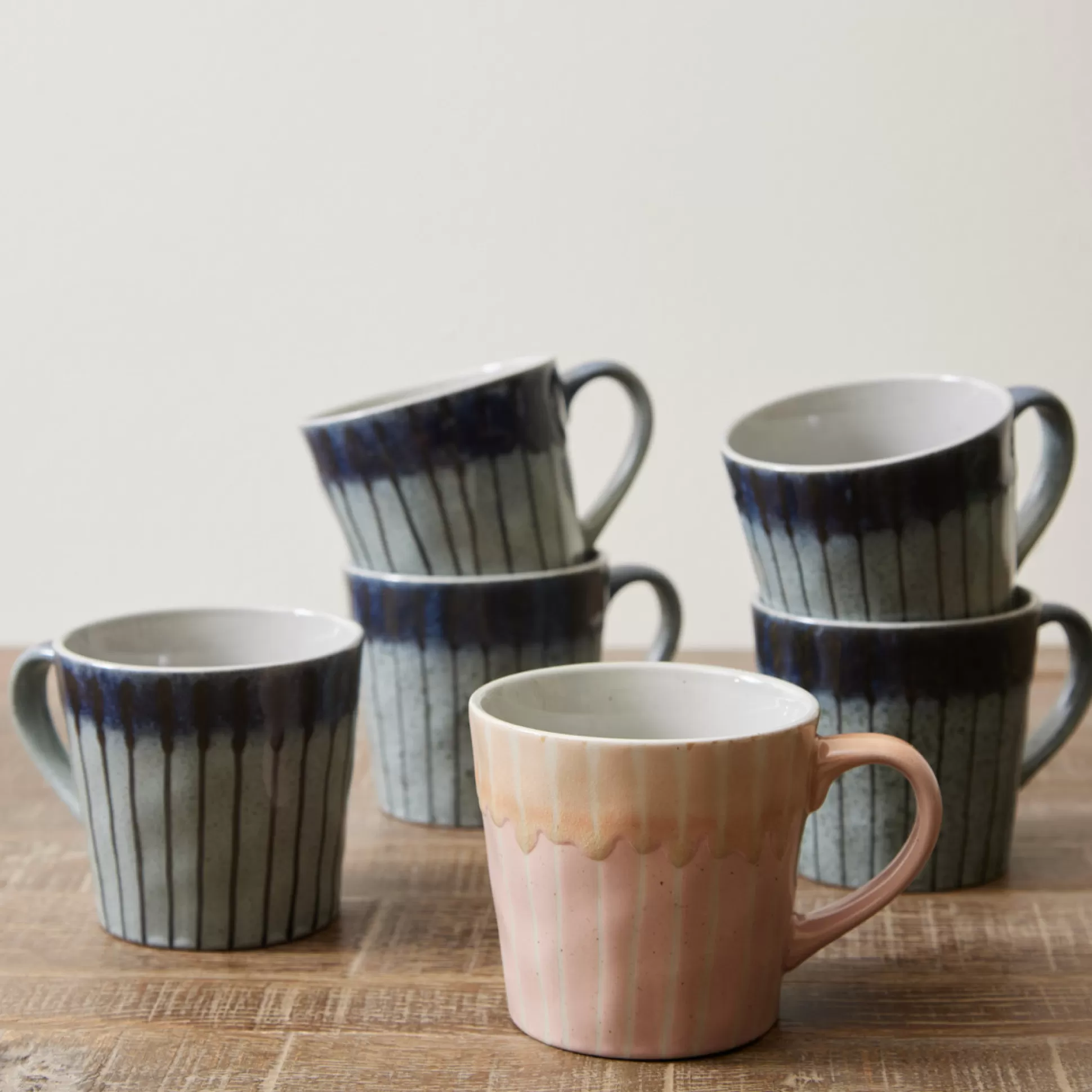 Mugs>Meadows and Byrne Lumi Stripe Glaze Mug - Pink - Set Of 6