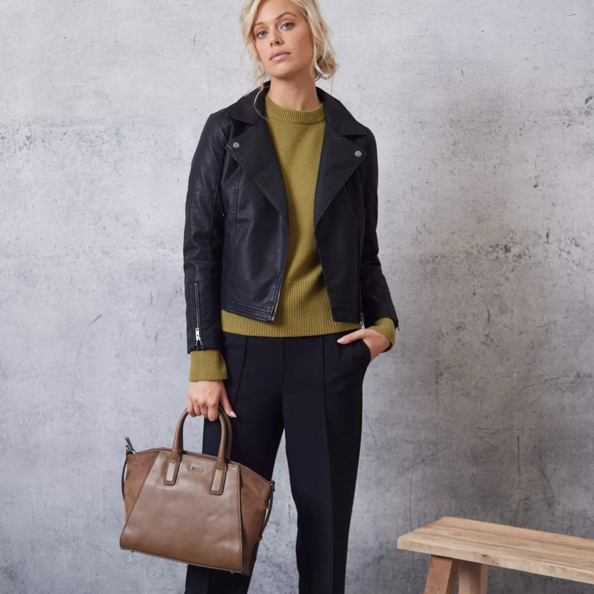 Backpacks, Bags, Purses>Meadows and Byrne Mafalda Faux Leather And Suede Tote Bag - Camel