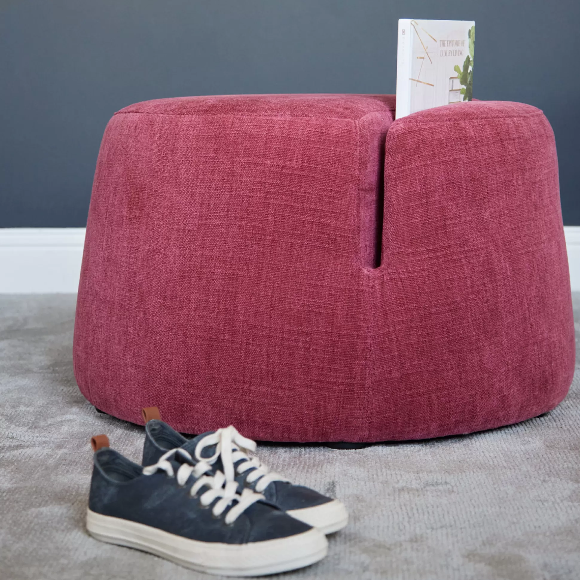 Ottomans&Footstools>Meadows and Byrne Magazine Round Ottoman - Burgundy Pink