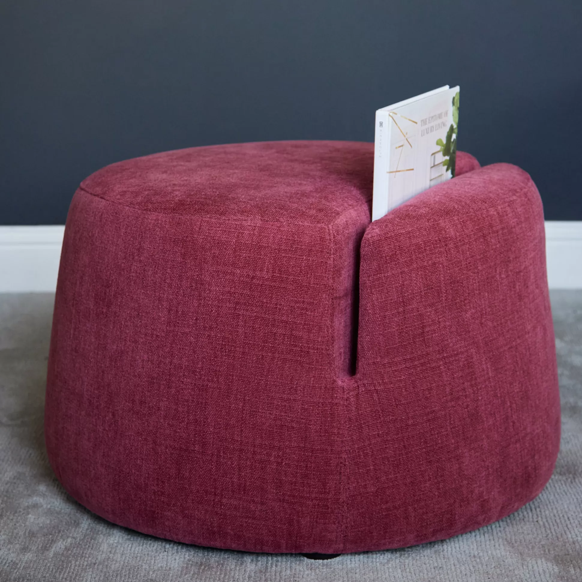Ottomans&Footstools>Meadows and Byrne Magazine Round Ottoman - Burgundy Pink