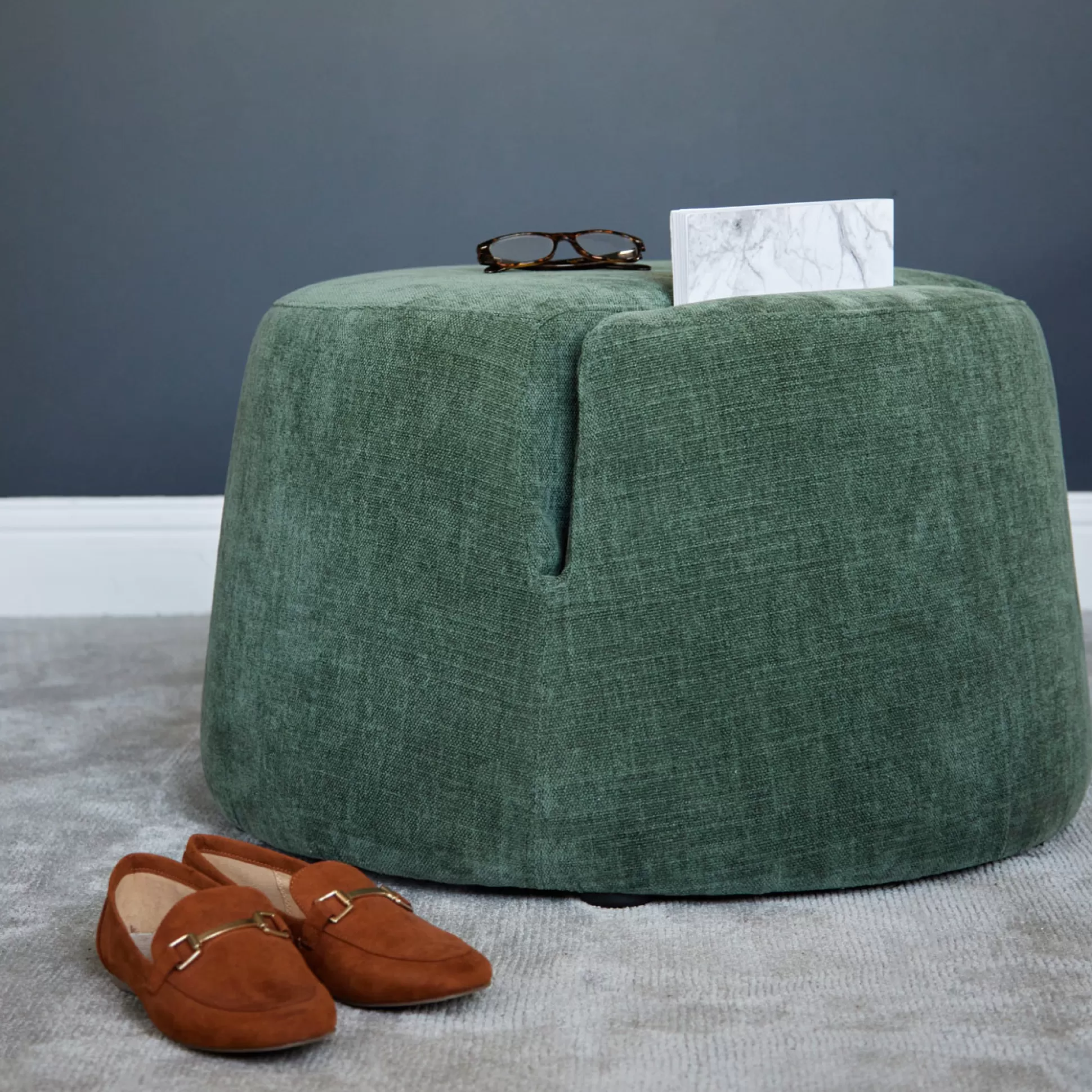 Ottomans&Footstools>Meadows and Byrne Magazine Round Ottoman - Chive Green