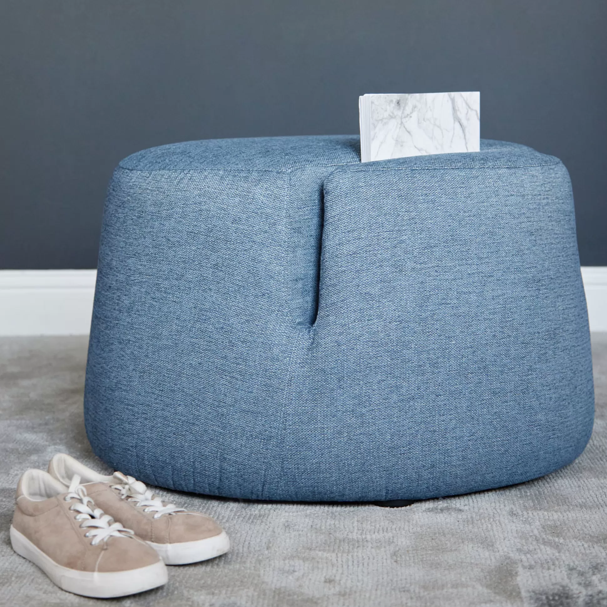 Ottomans&Footstools>Meadows and Byrne Magazine Round Ottoman - Denim Blue