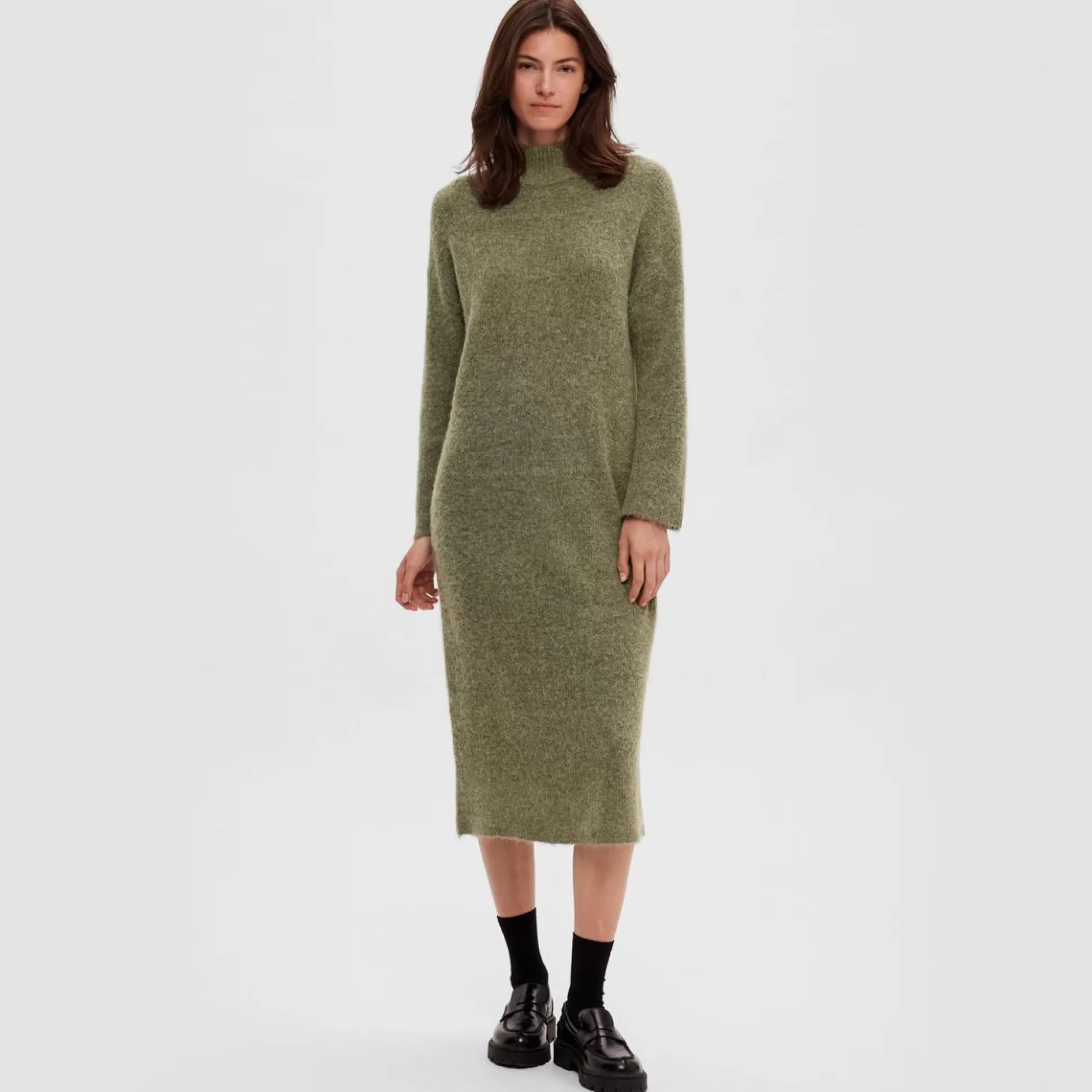 Dresses & Skirts>Meadows and Byrne Maline Turtleneck Knit Dress Green