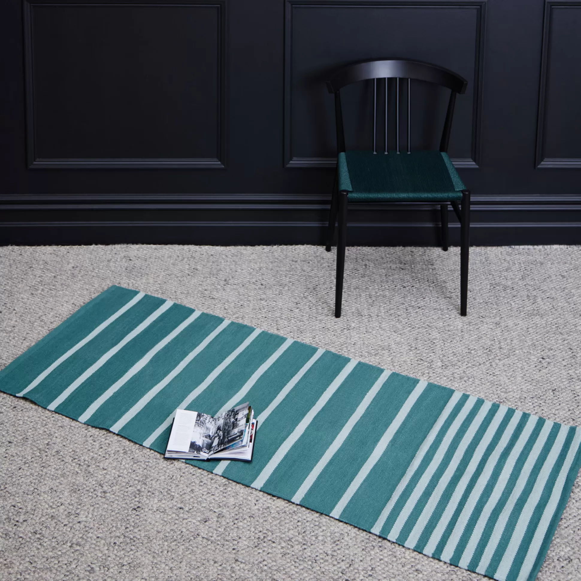 Rugs & Door Mats>Meadows and Byrne Mallard Green Cotton Stipe Runner