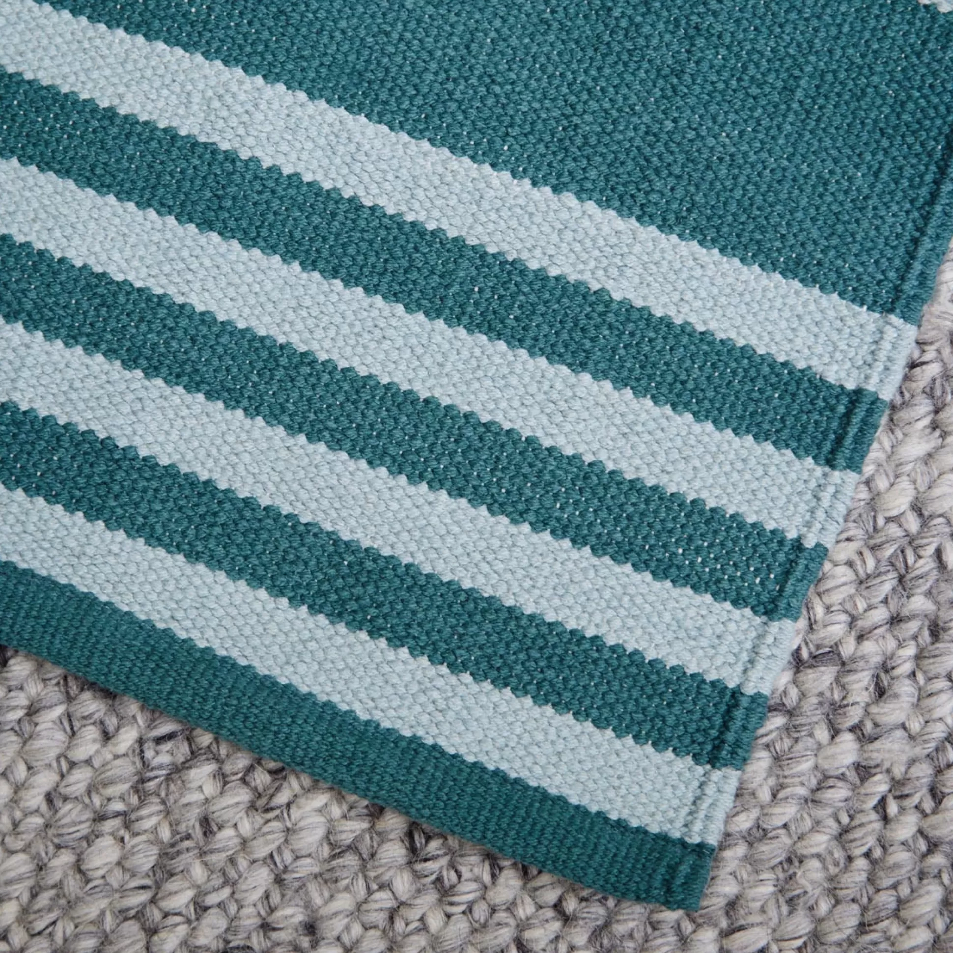 Rugs & Door Mats>Meadows and Byrne Mallard Green Cotton Stipe Runner