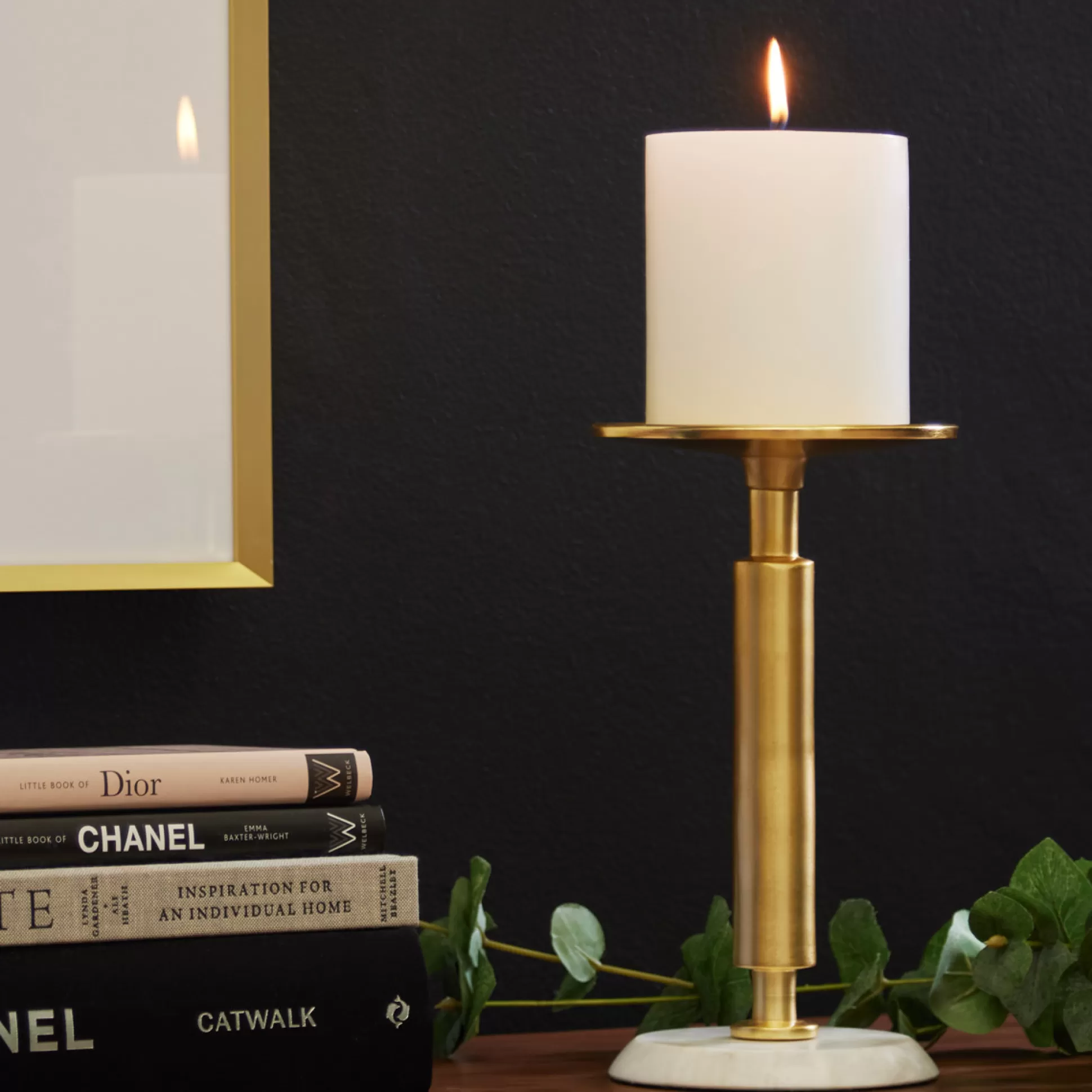Candle Holders>Meadows and Byrne Marble Base Pillar Stand Large - Gold