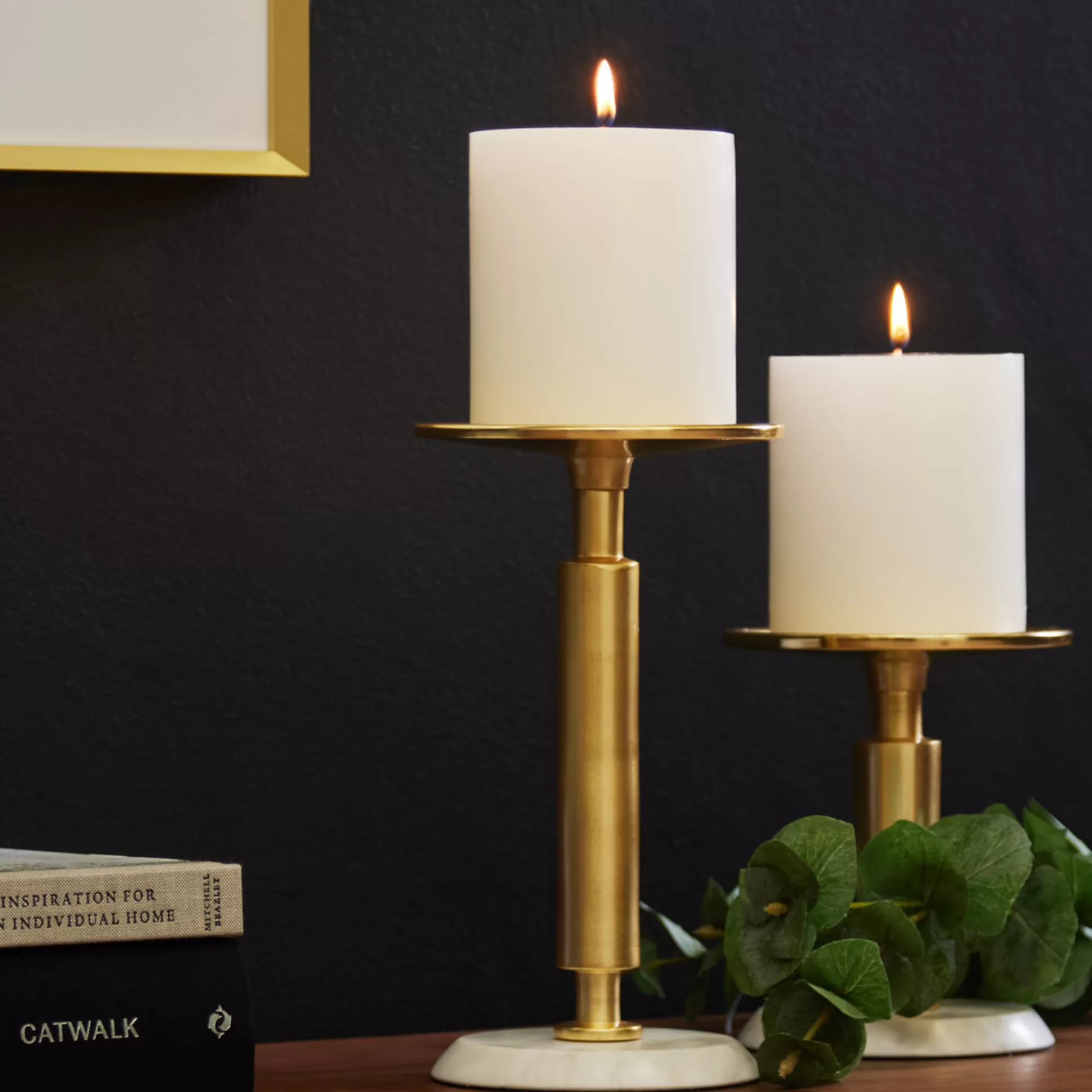 Candle Holders>Meadows and Byrne Marble Base Pillar Stand Large - Gold