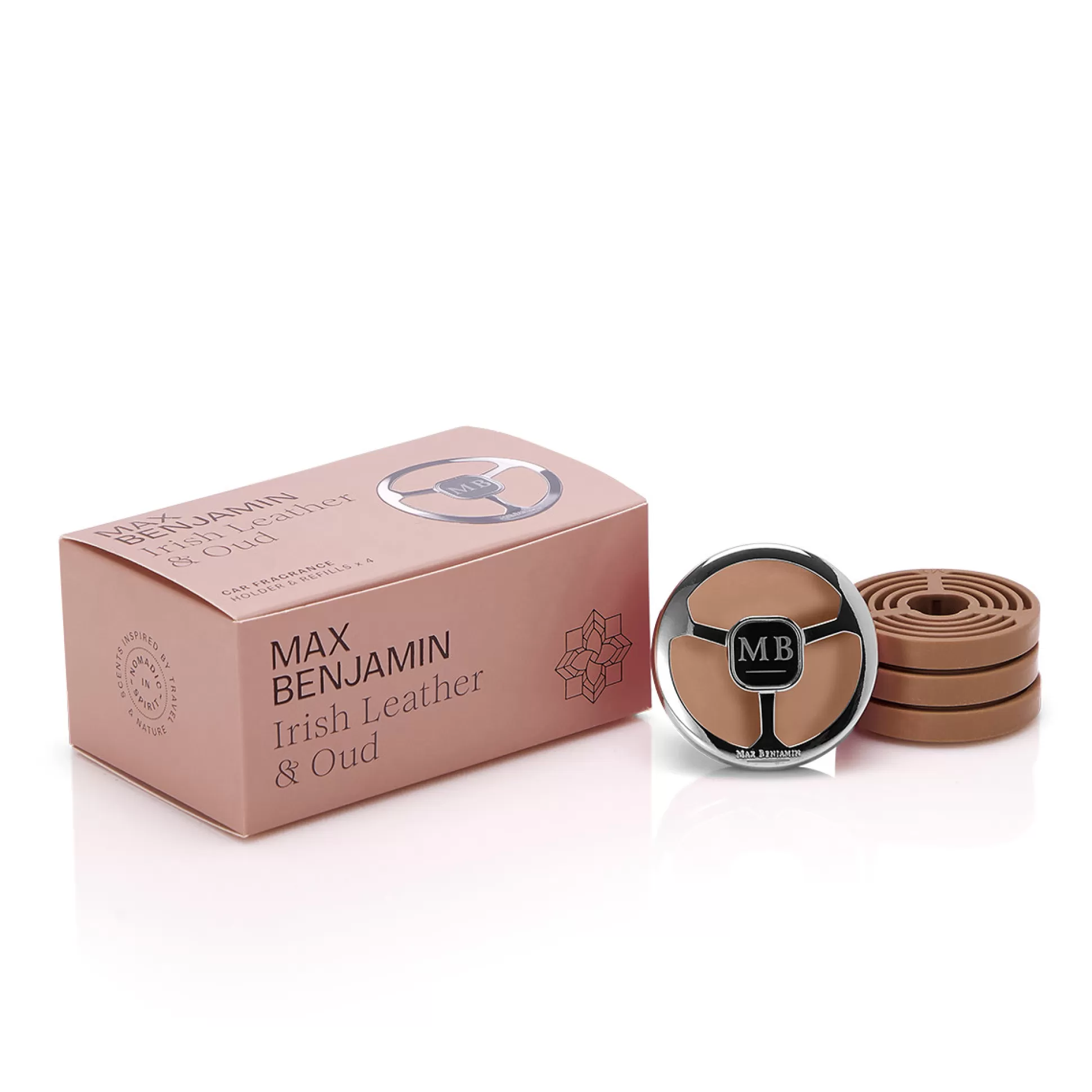 Candles & Diffusers>Meadows and Byrne Max Benjamin Irish Leather & Oud Car Fragrance Gift Set