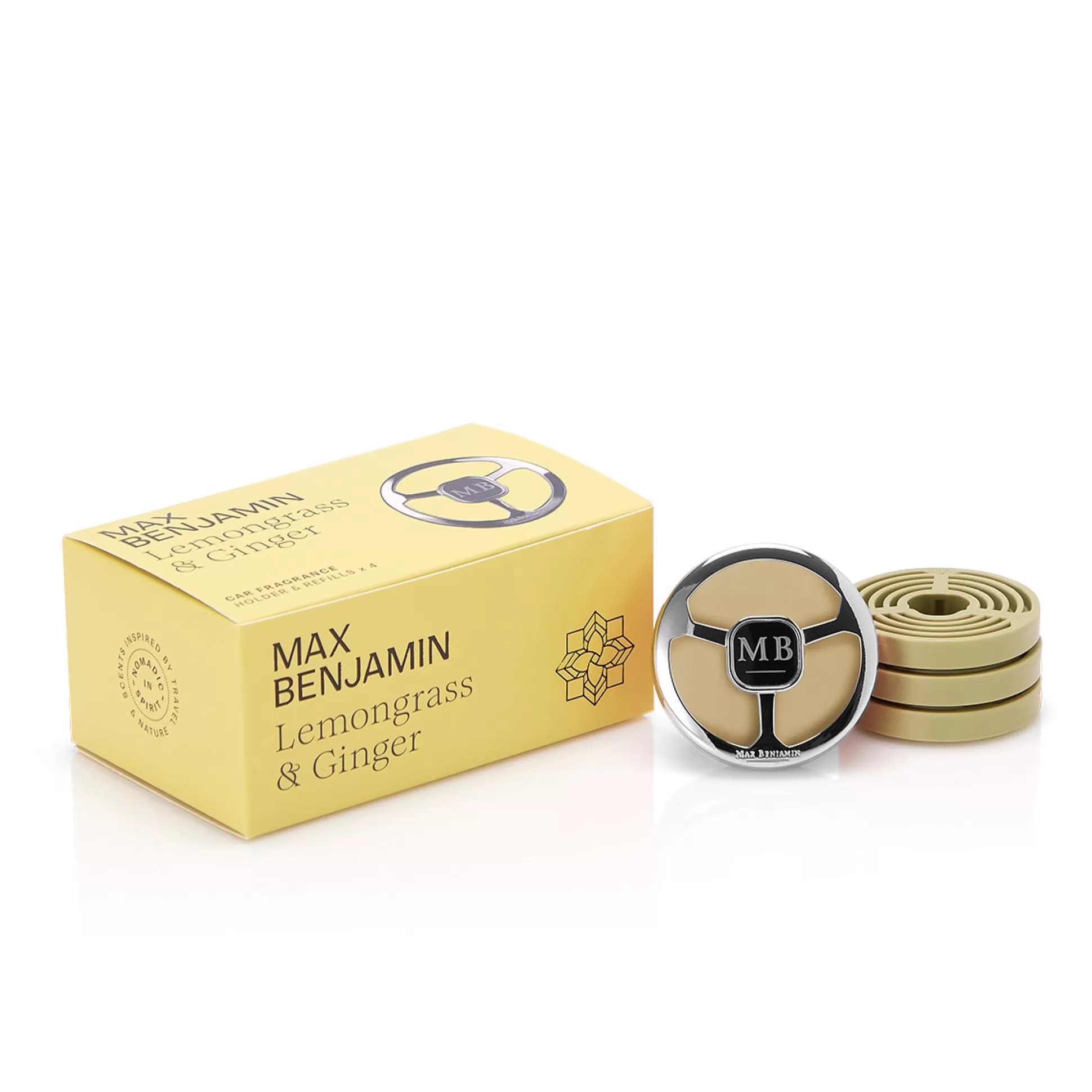 Candles & Diffusers>Meadows and Byrne Max Benjamin Lemongrass & Ginger Car Fragrance Gift Set