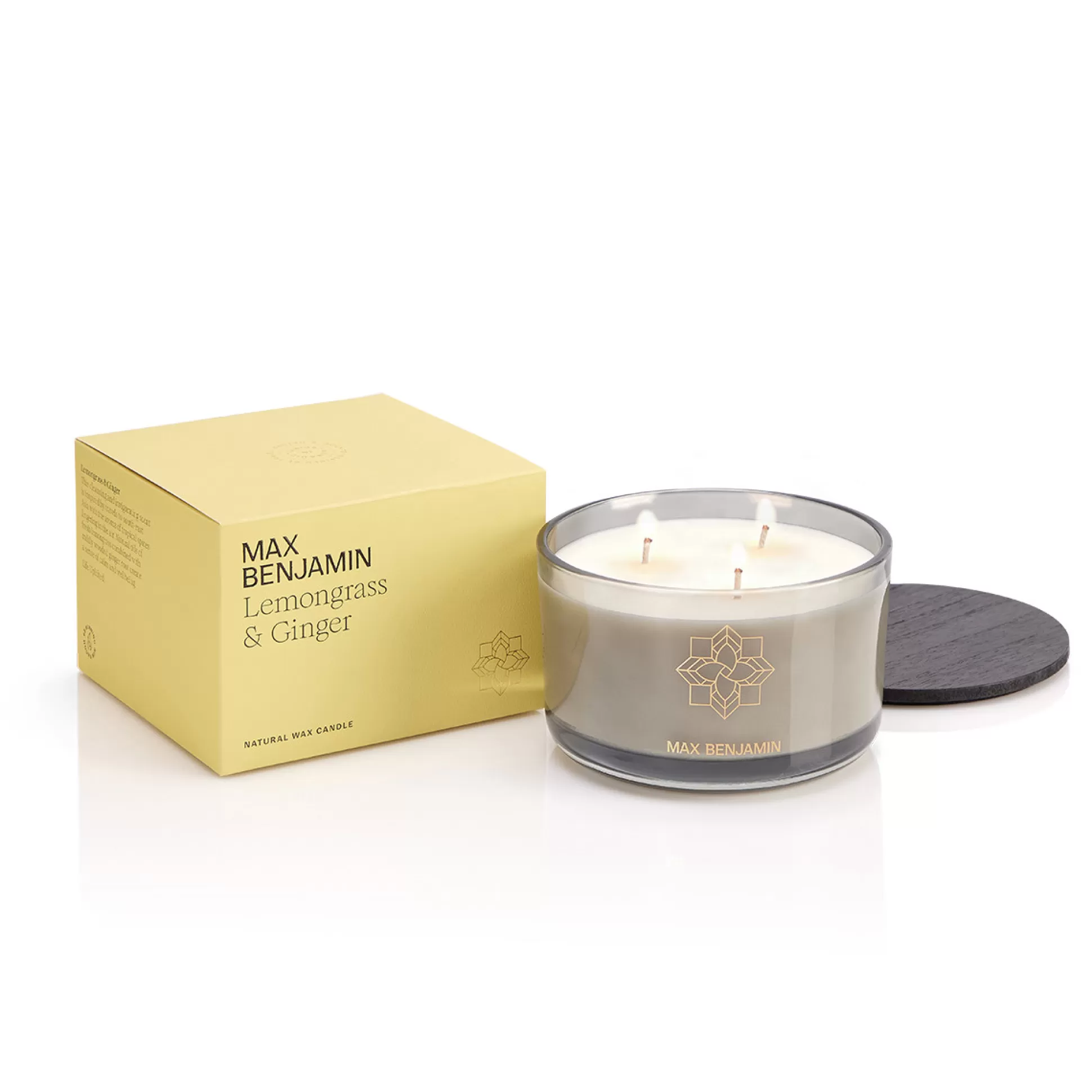 Scented Candles>Meadows and Byrne Max Benjamin Lemongrass & Ginger Luxury 3 Wick Candle & Lid