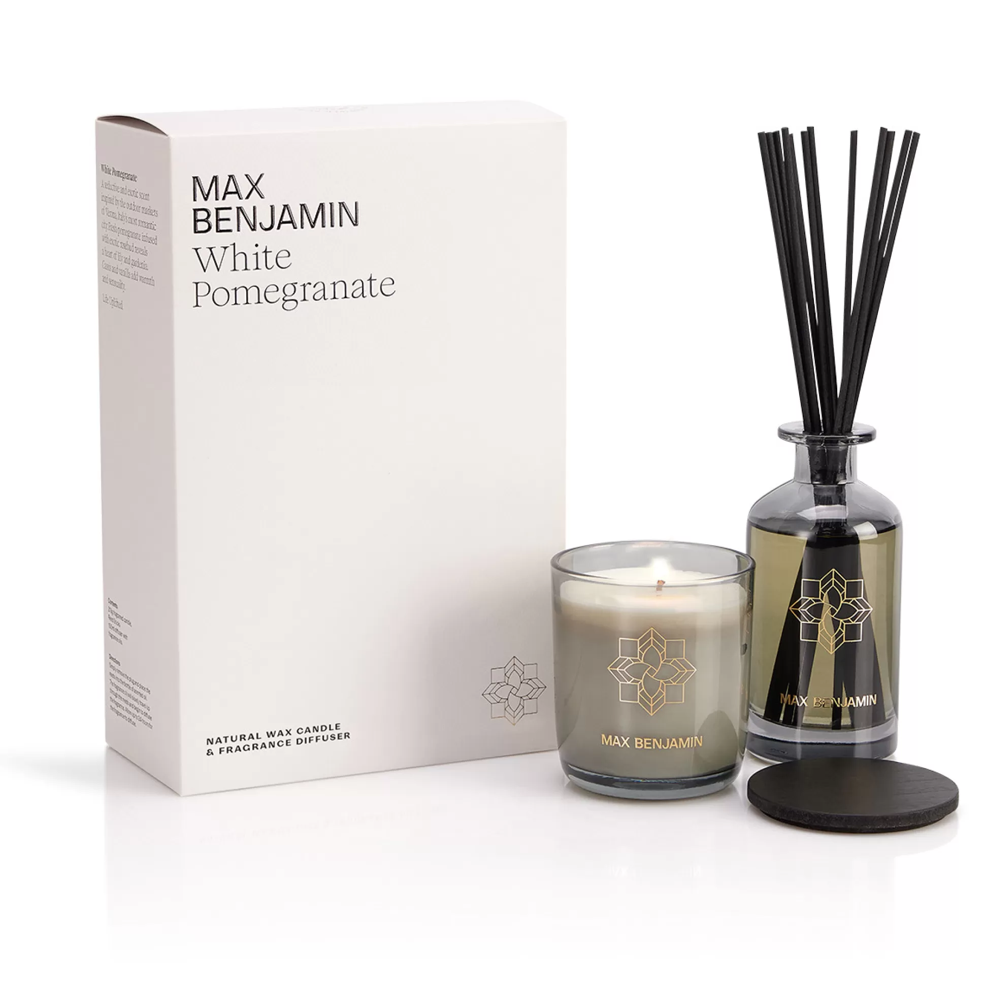 Candles & Diffusers>Meadows and Byrne Max Benjamin White Pomegranate Candle & Diffuser Gift Set