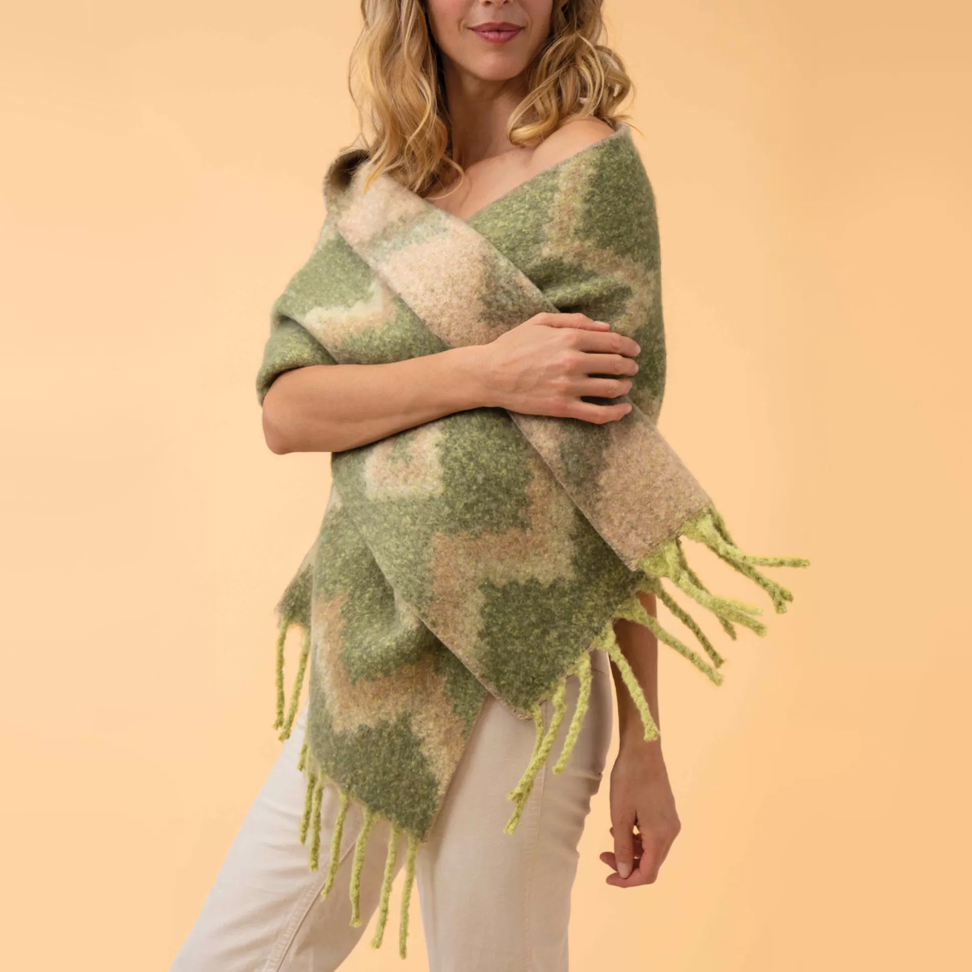Hats, Scarves, Gloves>Meadows and Byrne Melia Oversized Scarf Olive