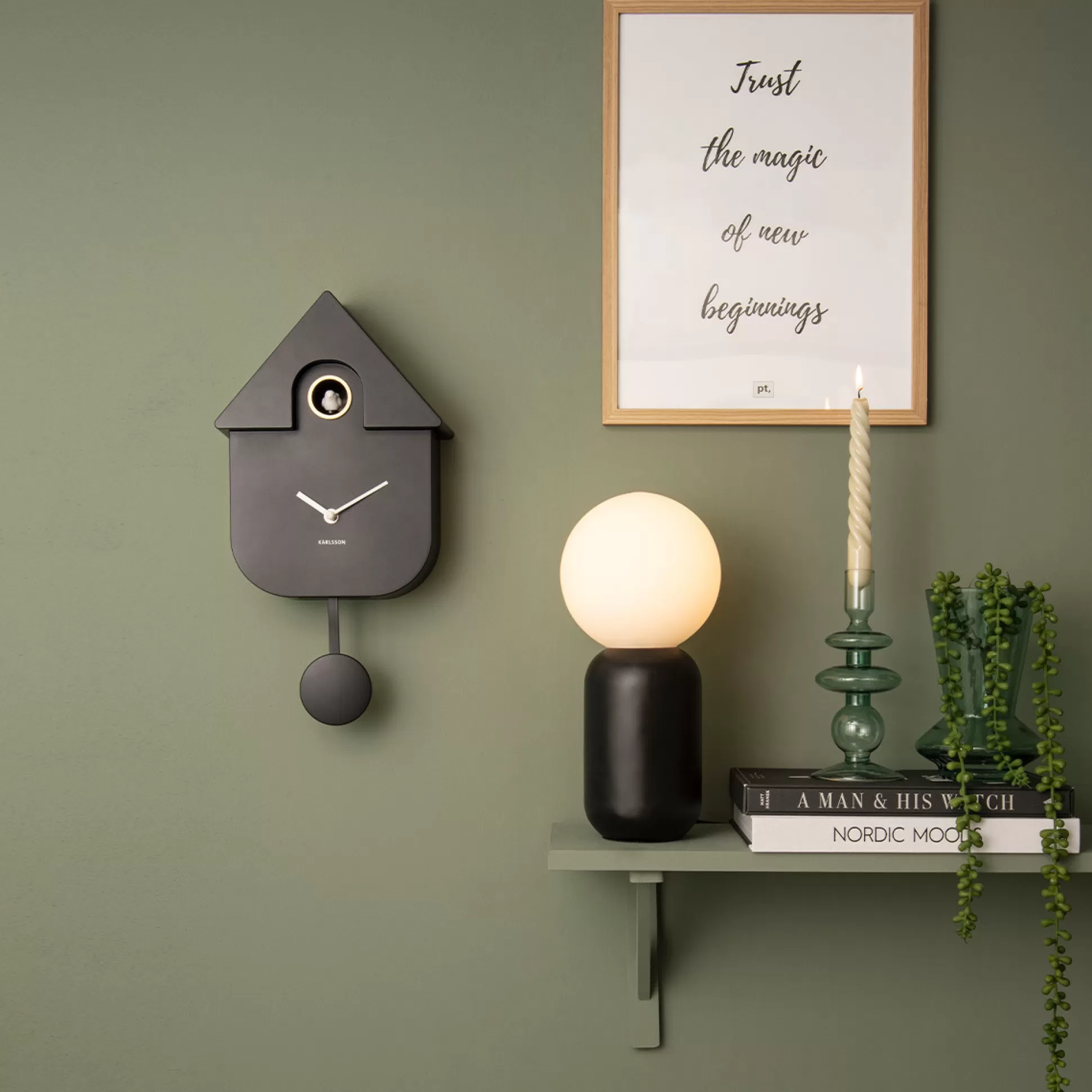Decoration & Home Accessories>Meadows and Byrne Modern Wall Clock Cuckoo - Black