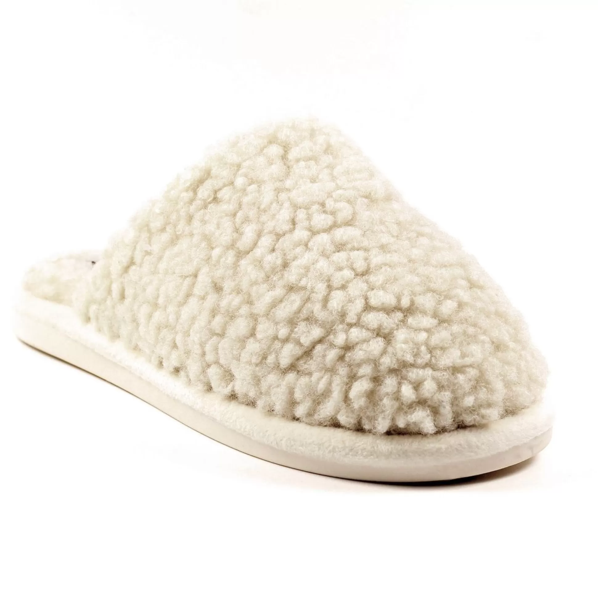 Slippers>Meadows and Byrne Muscat Mule Teddy Slippers Cream