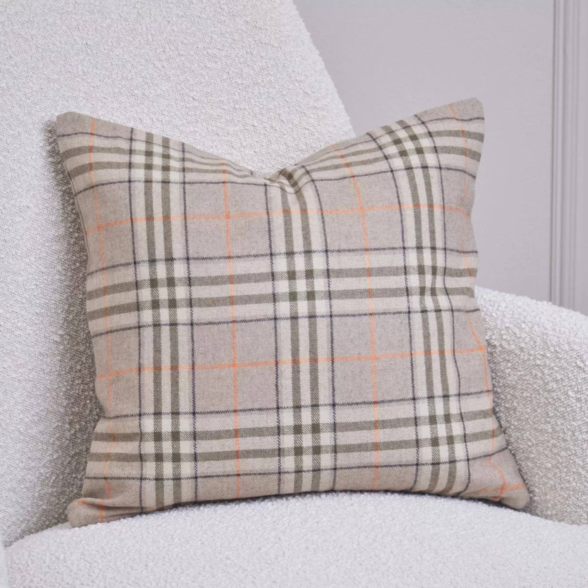 Cushions>Meadows and Byrne Natural & Green Plaid Cushion