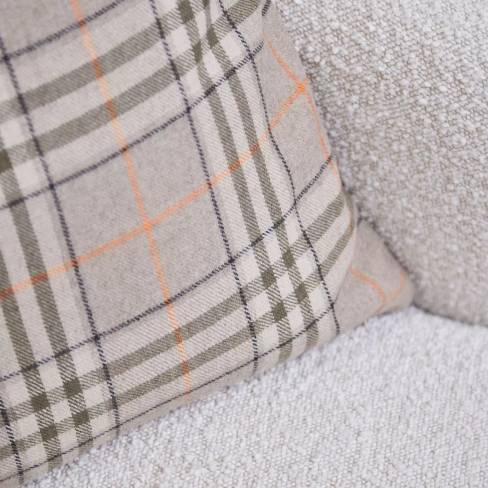 Cushions>Meadows and Byrne Natural & Green Plaid Cushion