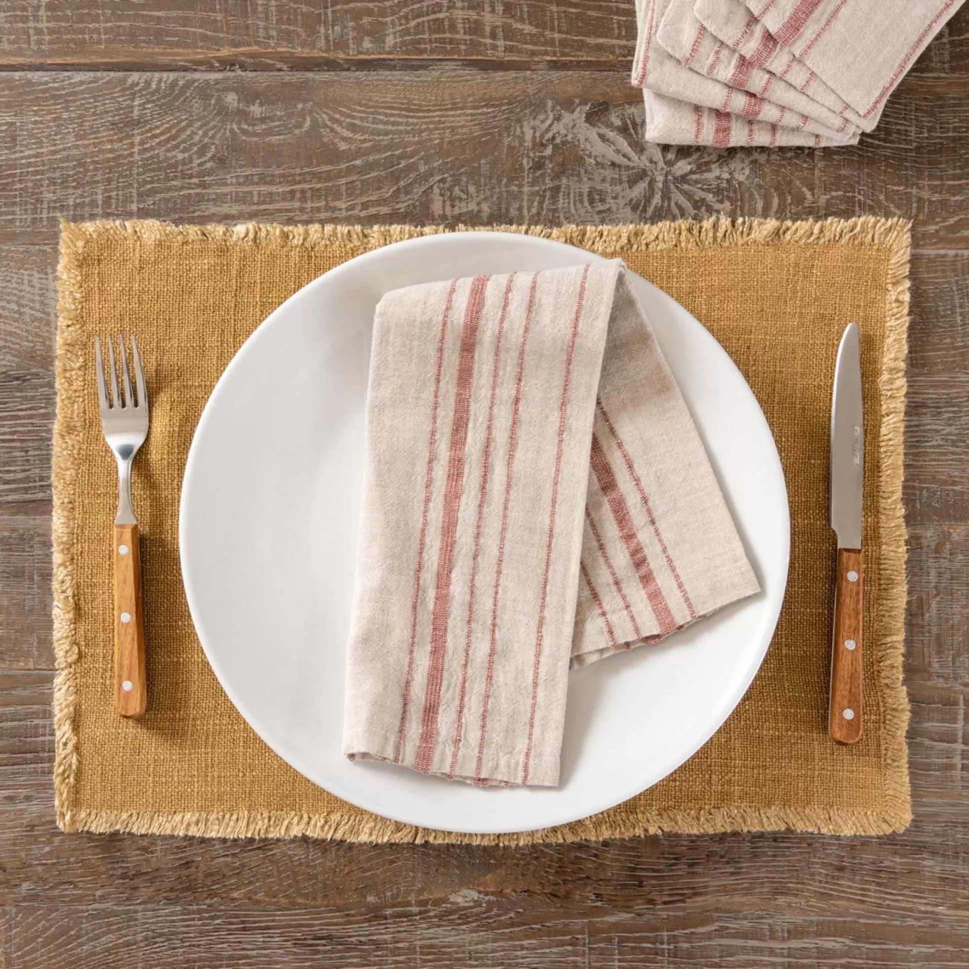 Table Linen>Meadows and Byrne Natural Terra Stripe Napkin Set Of 6