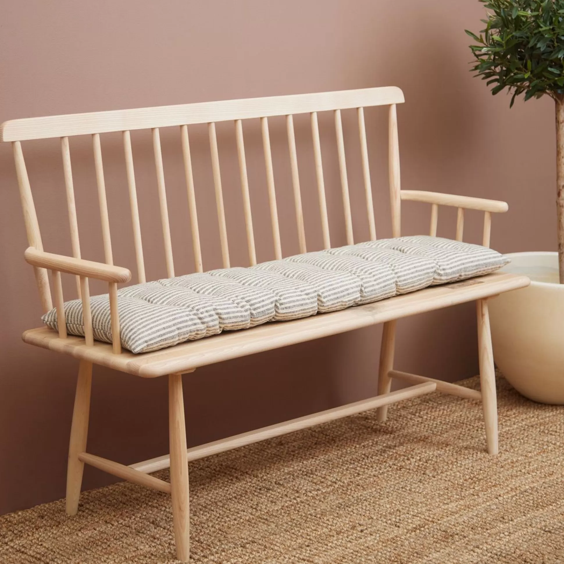 Bench Pads & Seat Pads>Meadows and Byrne Natural/Black Stripe Cotton Bench Pad