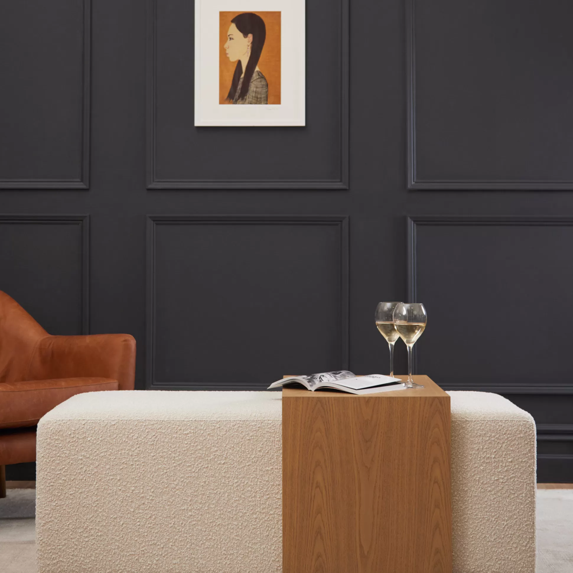 Ottomans&Footstools>Meadows and Byrne Noelle Cream Boucle Coffee Ottoman