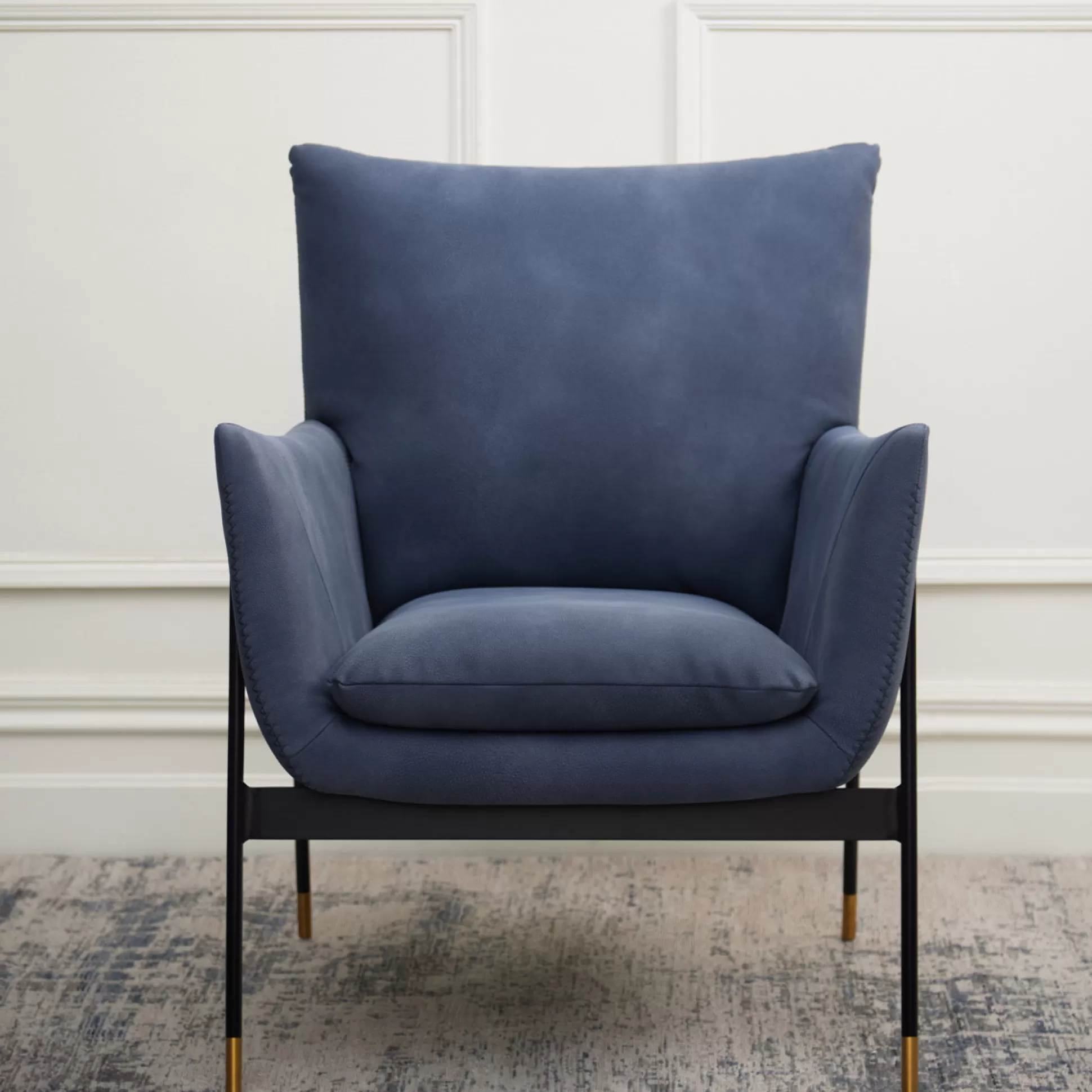Armchairs>Meadows and Byrne Owen Blue Faux Leather And Metal Armchair