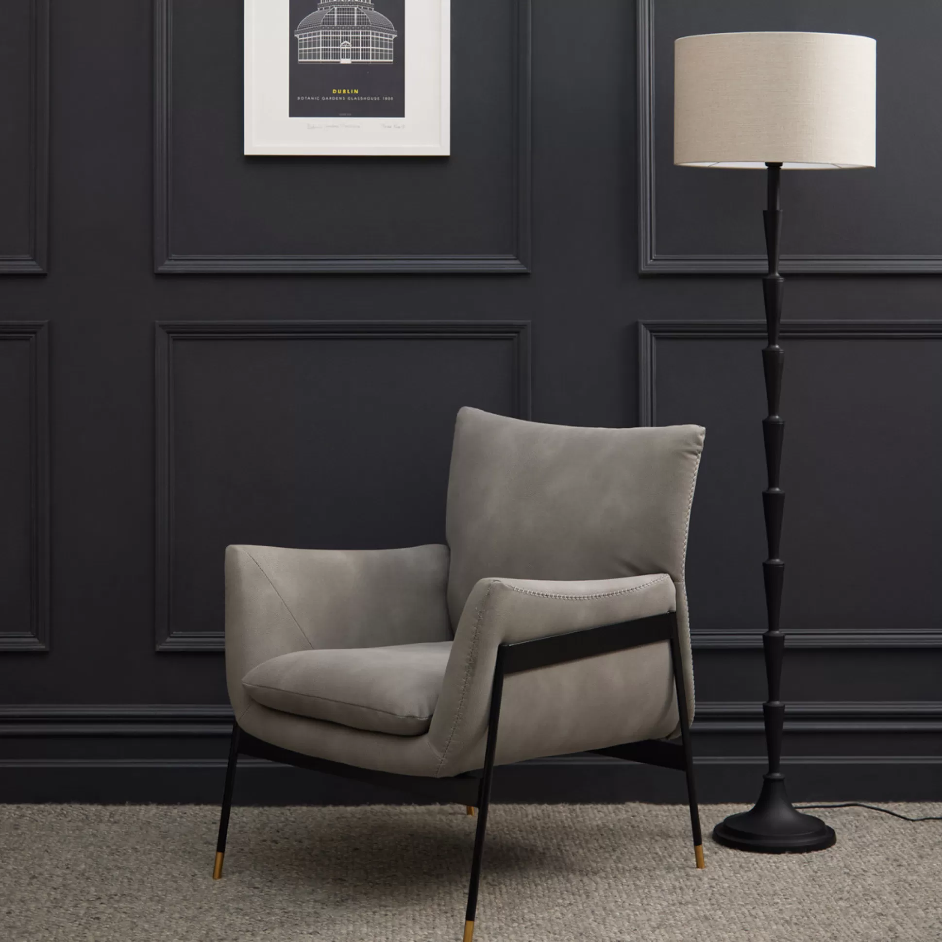 Armchairs>Meadows and Byrne Owen Grey Faux Leather And Metal Armchair