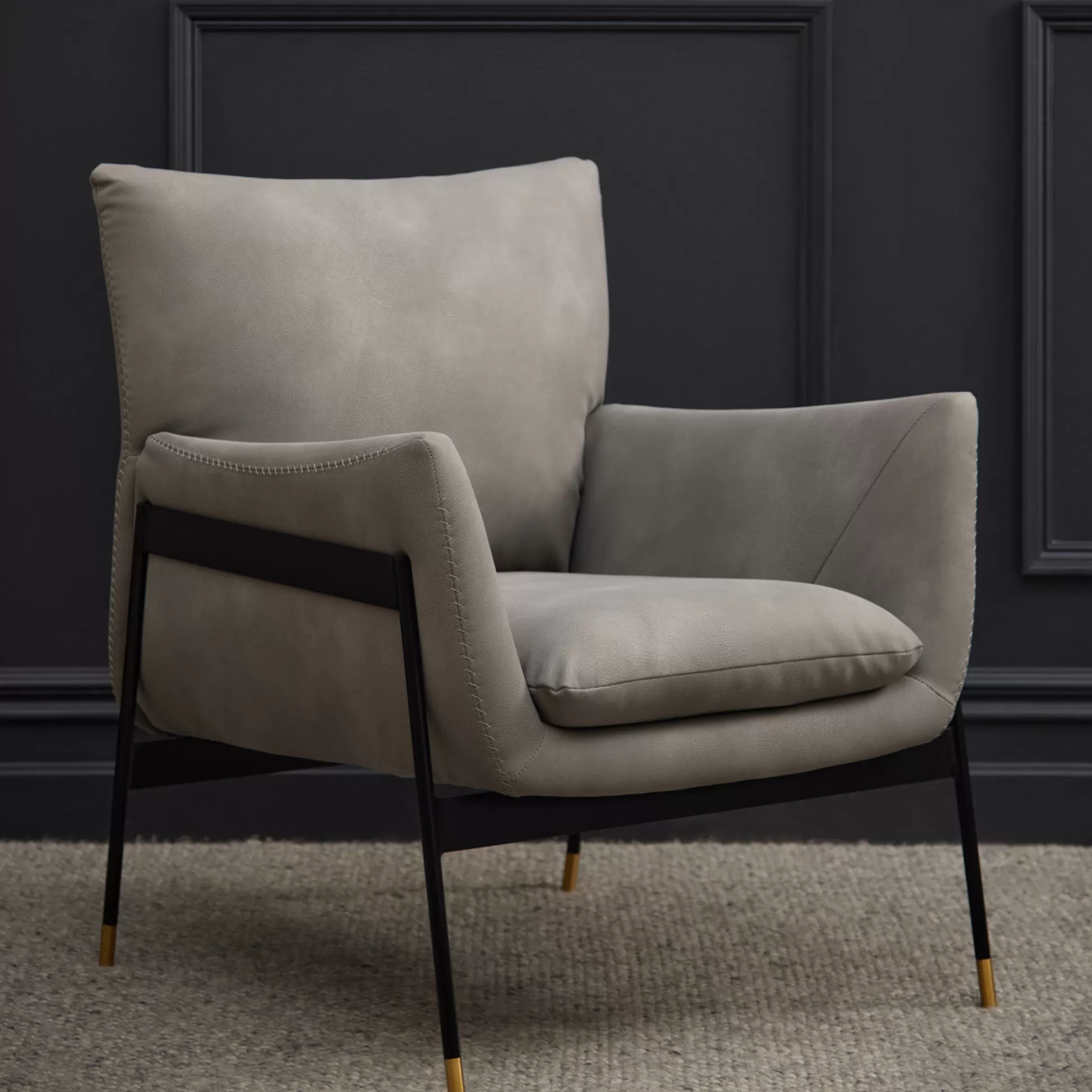 Armchairs>Meadows and Byrne Owen Grey Faux Leather And Metal Armchair