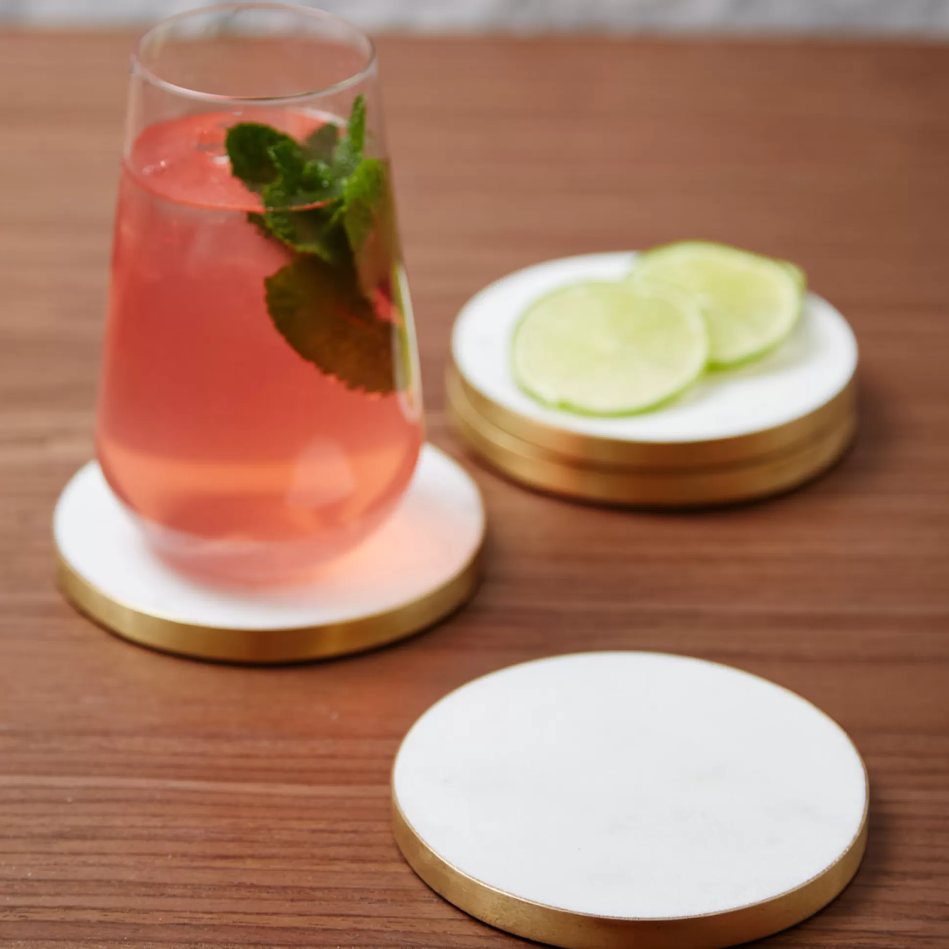 Bar Accessories>Meadows and Byrne Polished Marble & Brass Coasters - Set Of 4