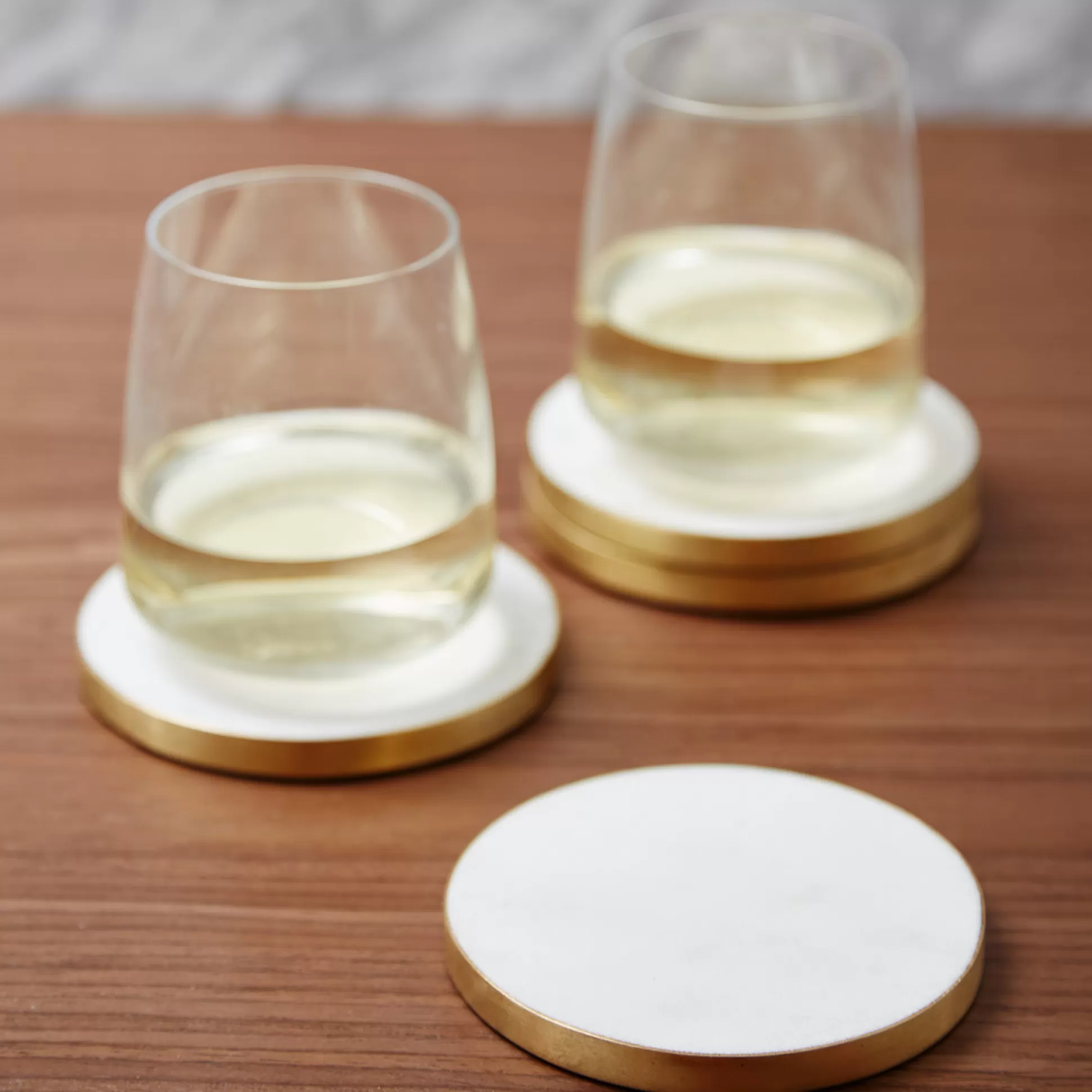 Bar Accessories>Meadows and Byrne Polished Marble & Brass Coasters - Set Of 4