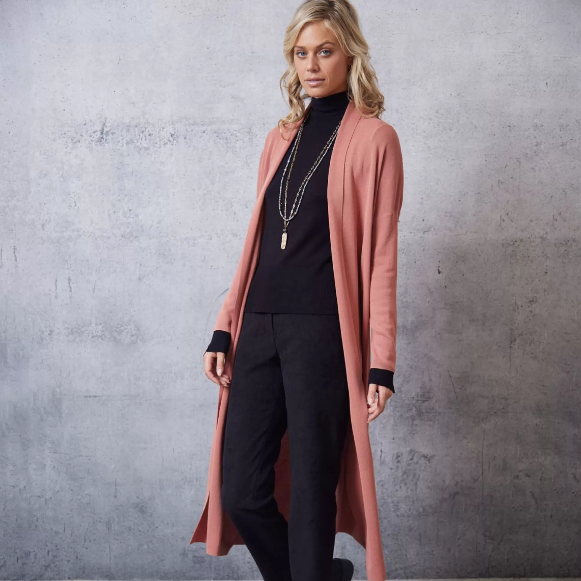 Jumpers & Cardigans>Meadows and Byrne Polly Long Duster Cardigan - Coral