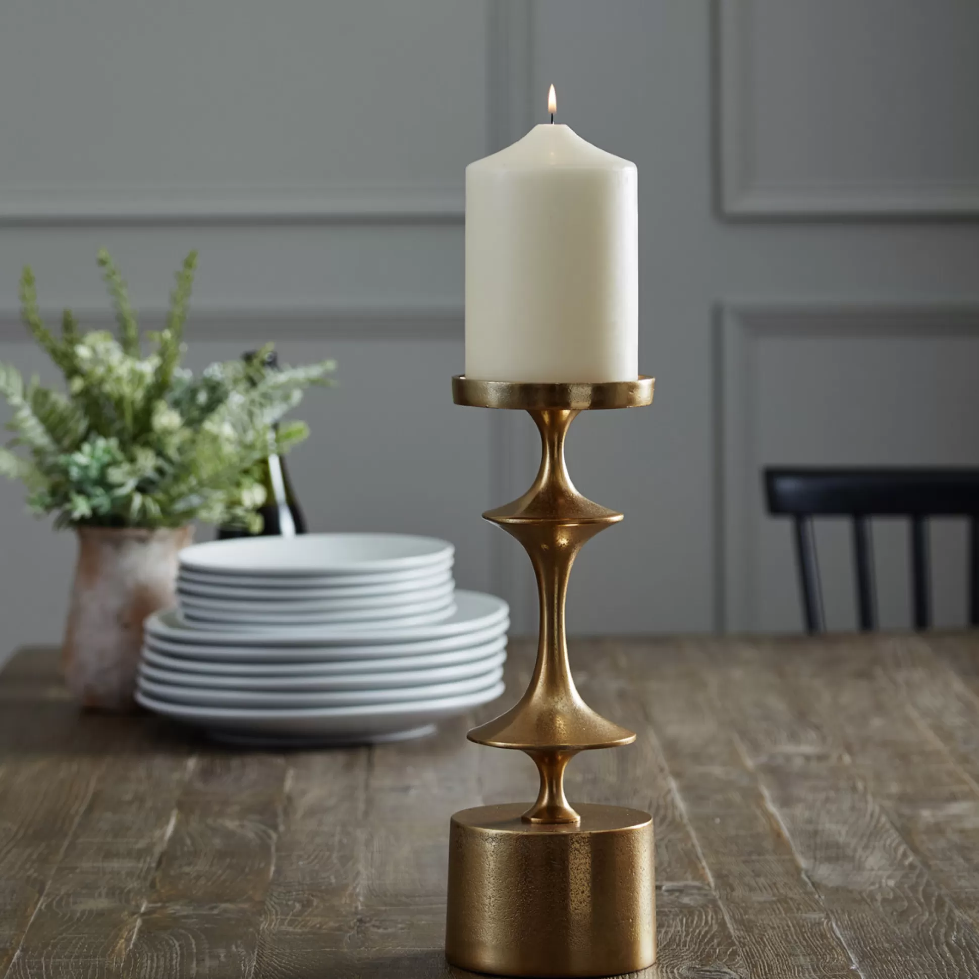 Candle Holders>Meadows and Byrne Quinn Pillar Candle Holder Large - Gold