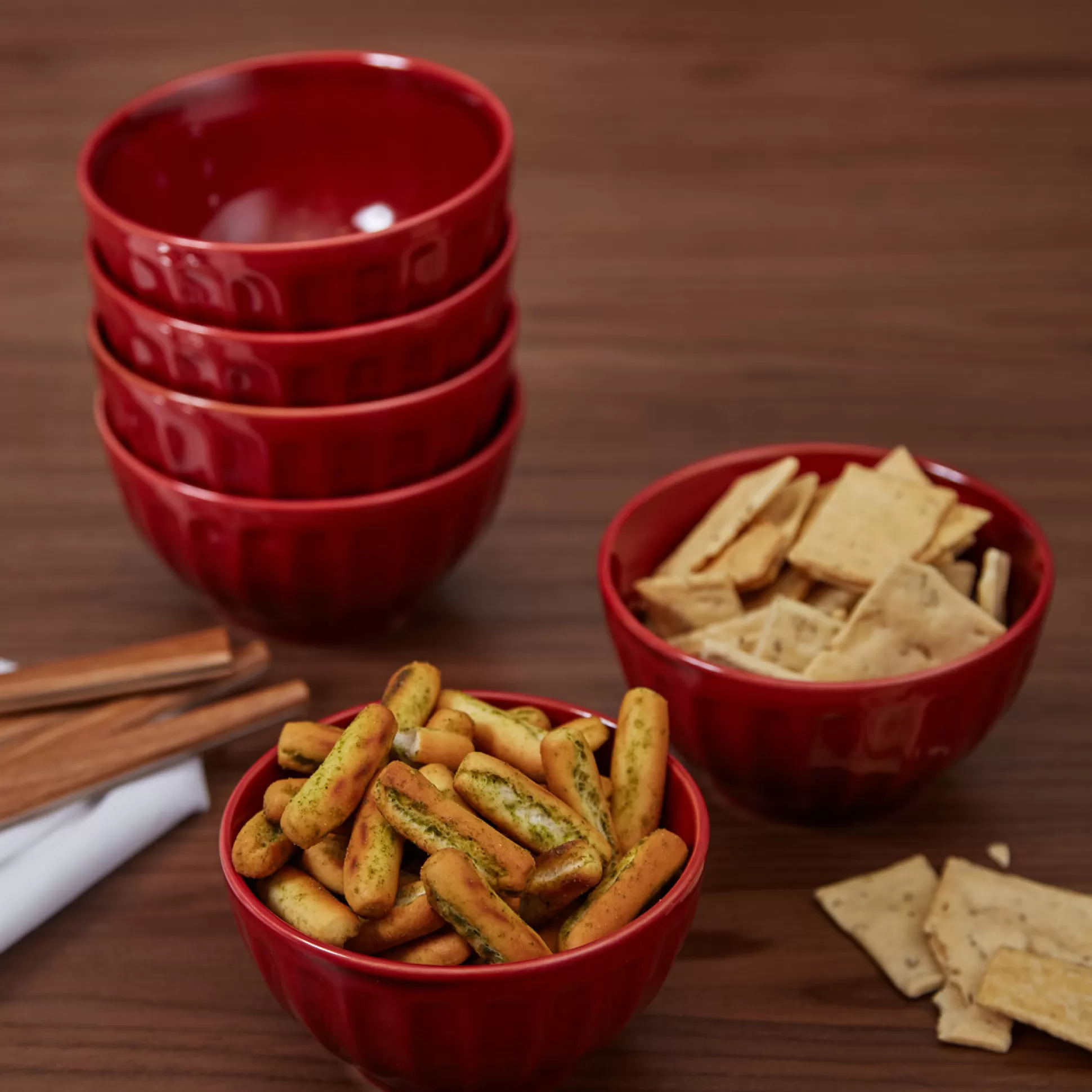 Bowls>Meadows and Byrne Red Small Stoneware Bowl - Set Of 6
