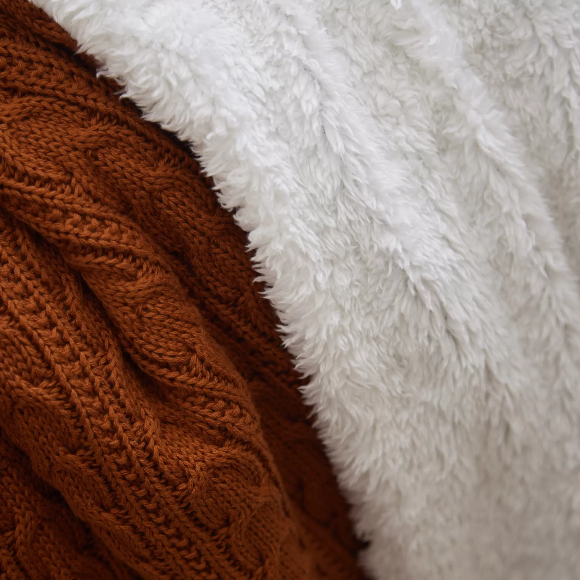 Blankets & Throws>Meadows and Byrne Rust Cable Throw With Sherpa