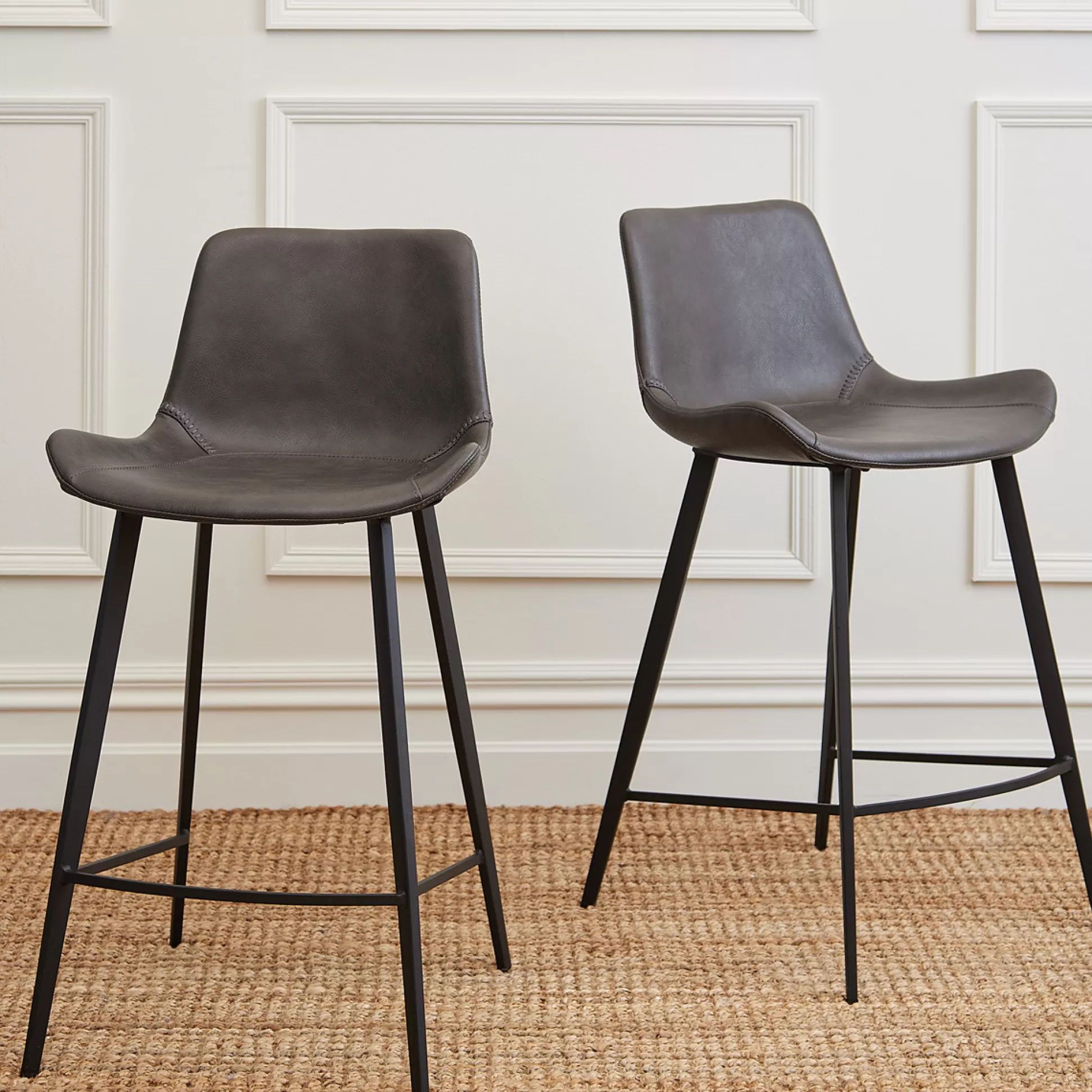 Bar&Counter Stools>Meadows and Byrne Set Of 2 Hype Grey Leather Vinyl Counter Stools